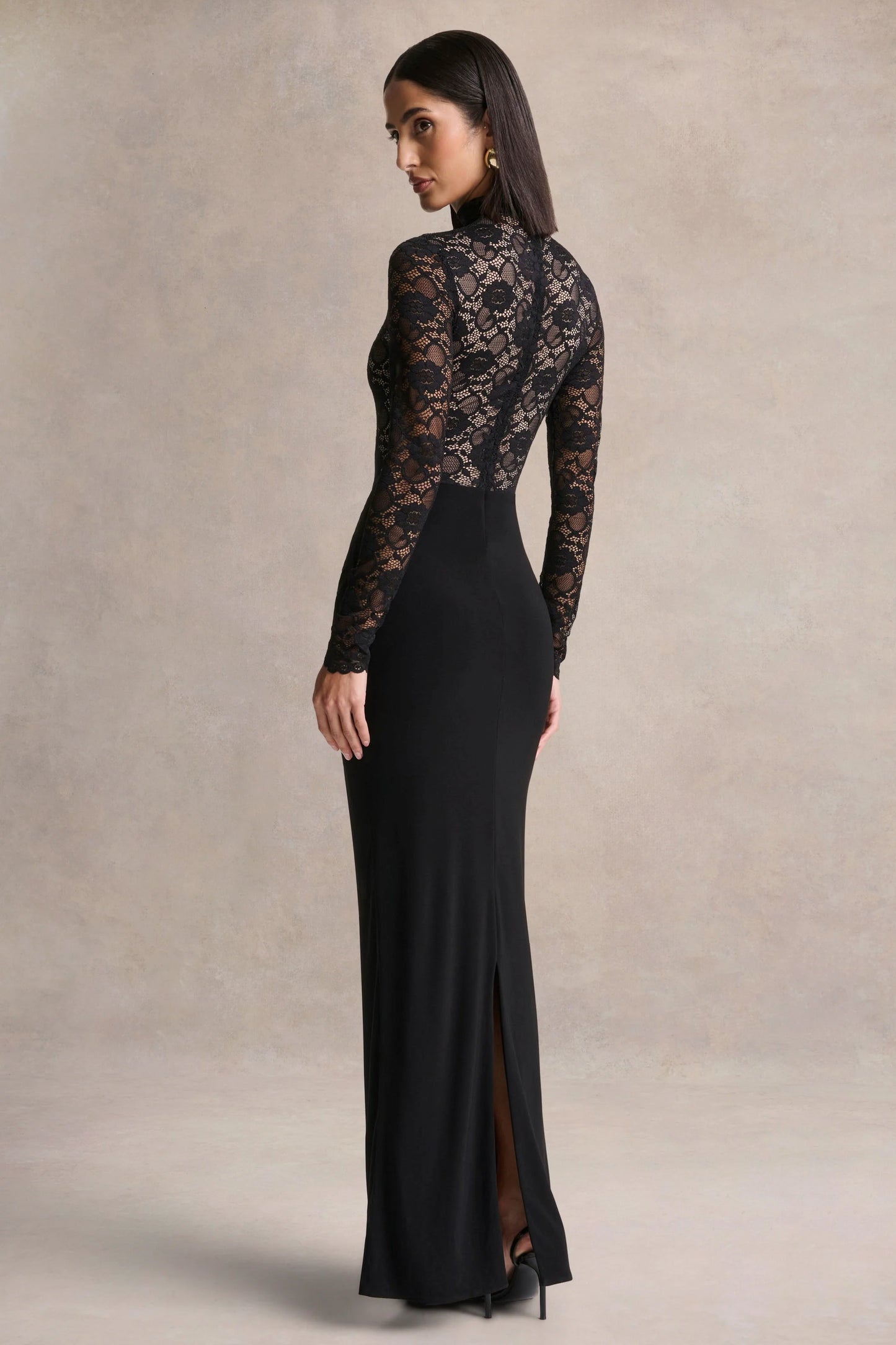 Justina Black High-Neck Maxi Dress With Gathered-Detailing