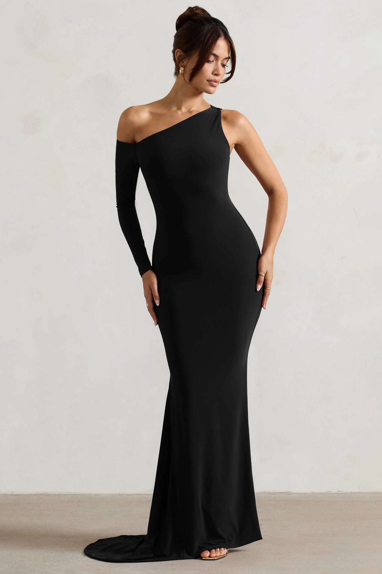 Contradiction Black One-Sleeve Asymmetric Maxi Dress