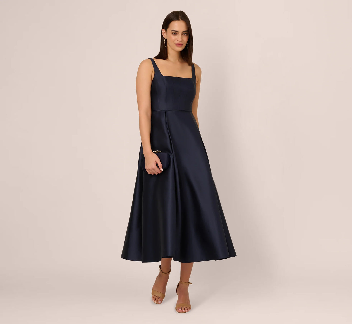Petite Mikado Sleeveless Square Neck Midi Dress In Midnight