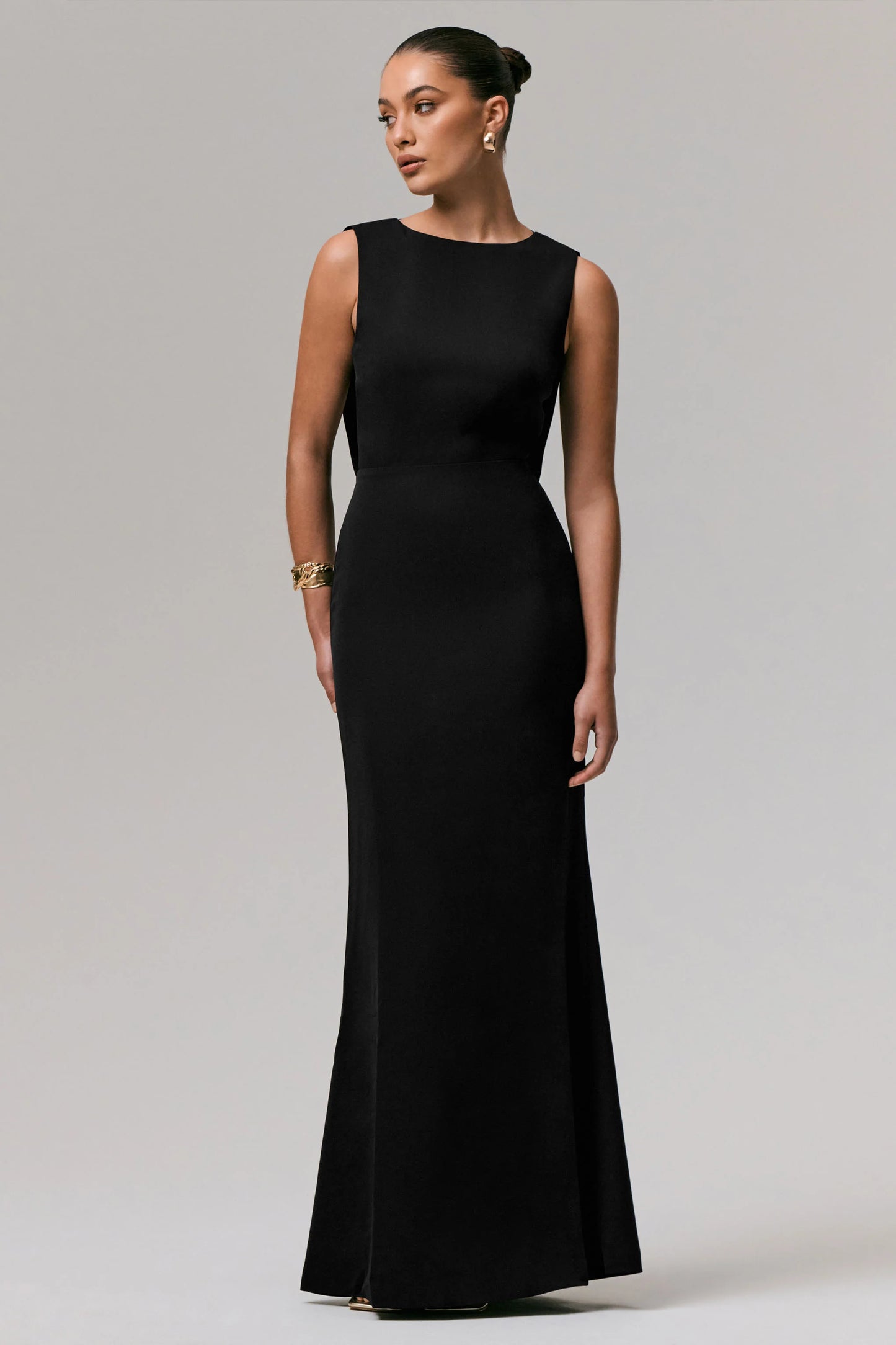 Maxie Black Round-Neck Maxi Dress With Back Detail