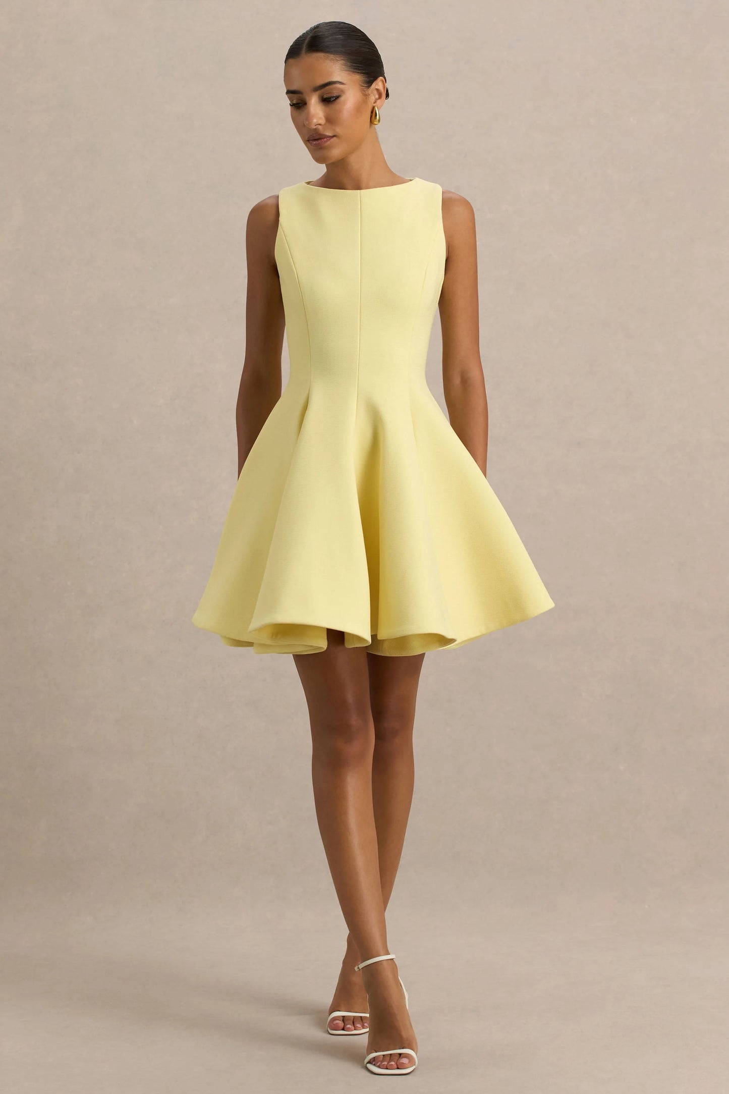 Gabrielle Lemon Boat-Neck Skater Mini Dress