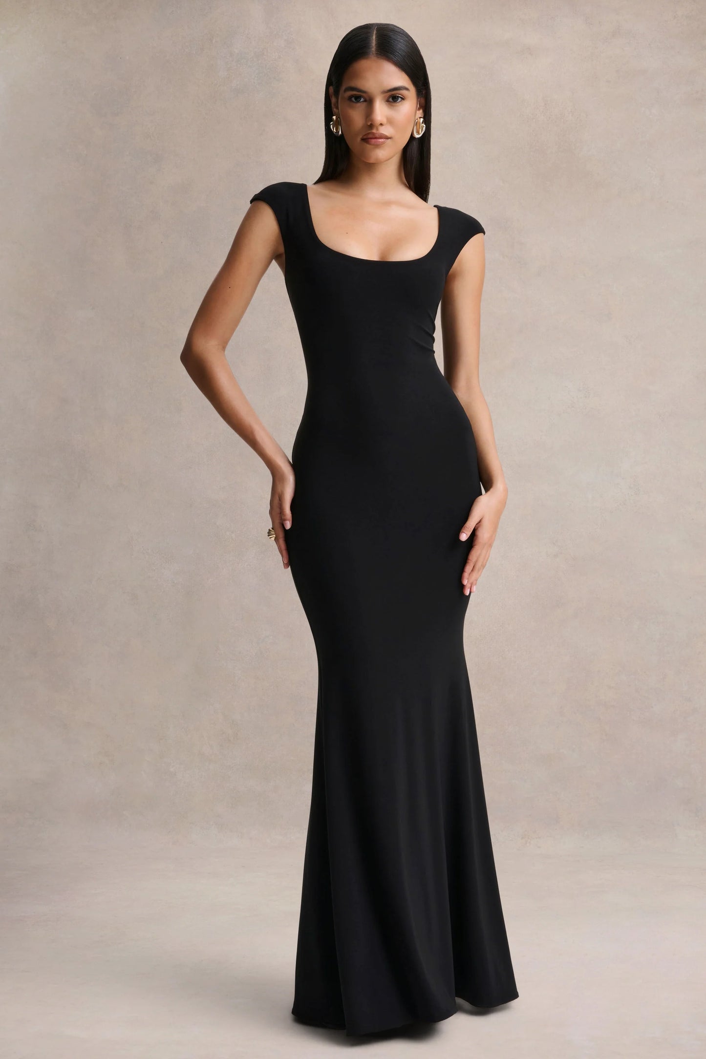 Piper Black Square-Neck Maxi Dress With Cap-Sleeves