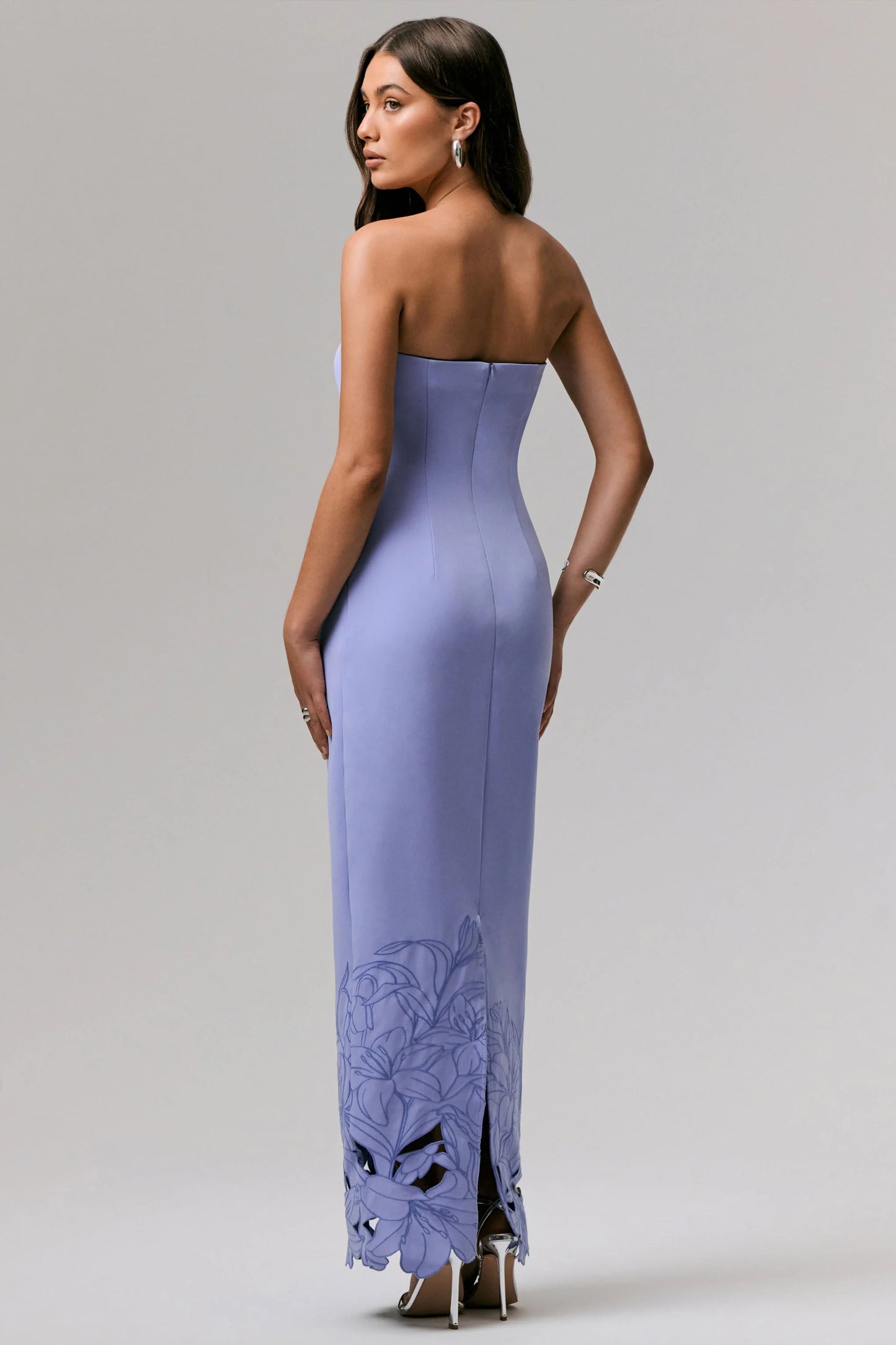 Samara Purple Bandeau Maxi Dress With Cut-Out Crochet Hem