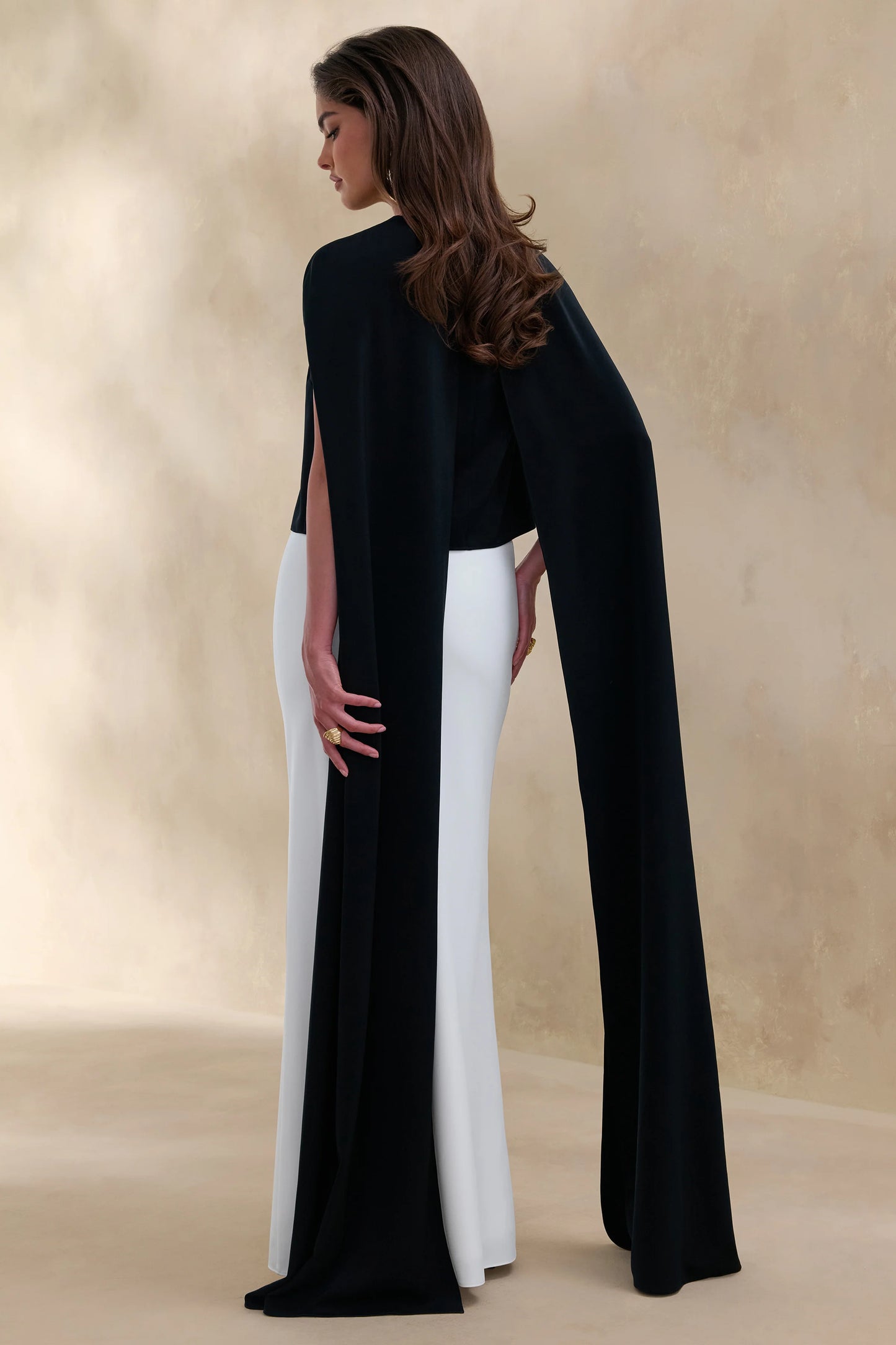 Aetheria Black Satin High-Neck Top With Cape