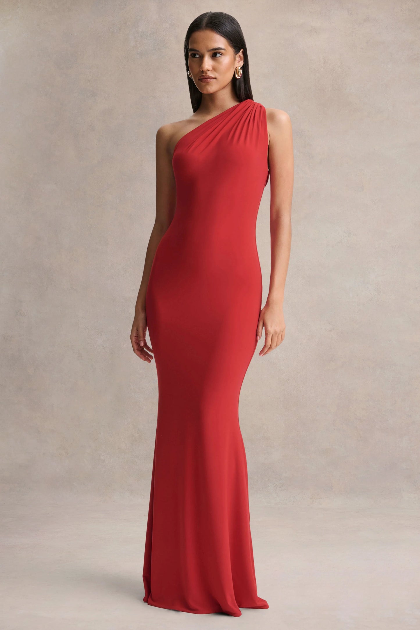 Ottilie Red Asymmetric-Neck Maxi Dress