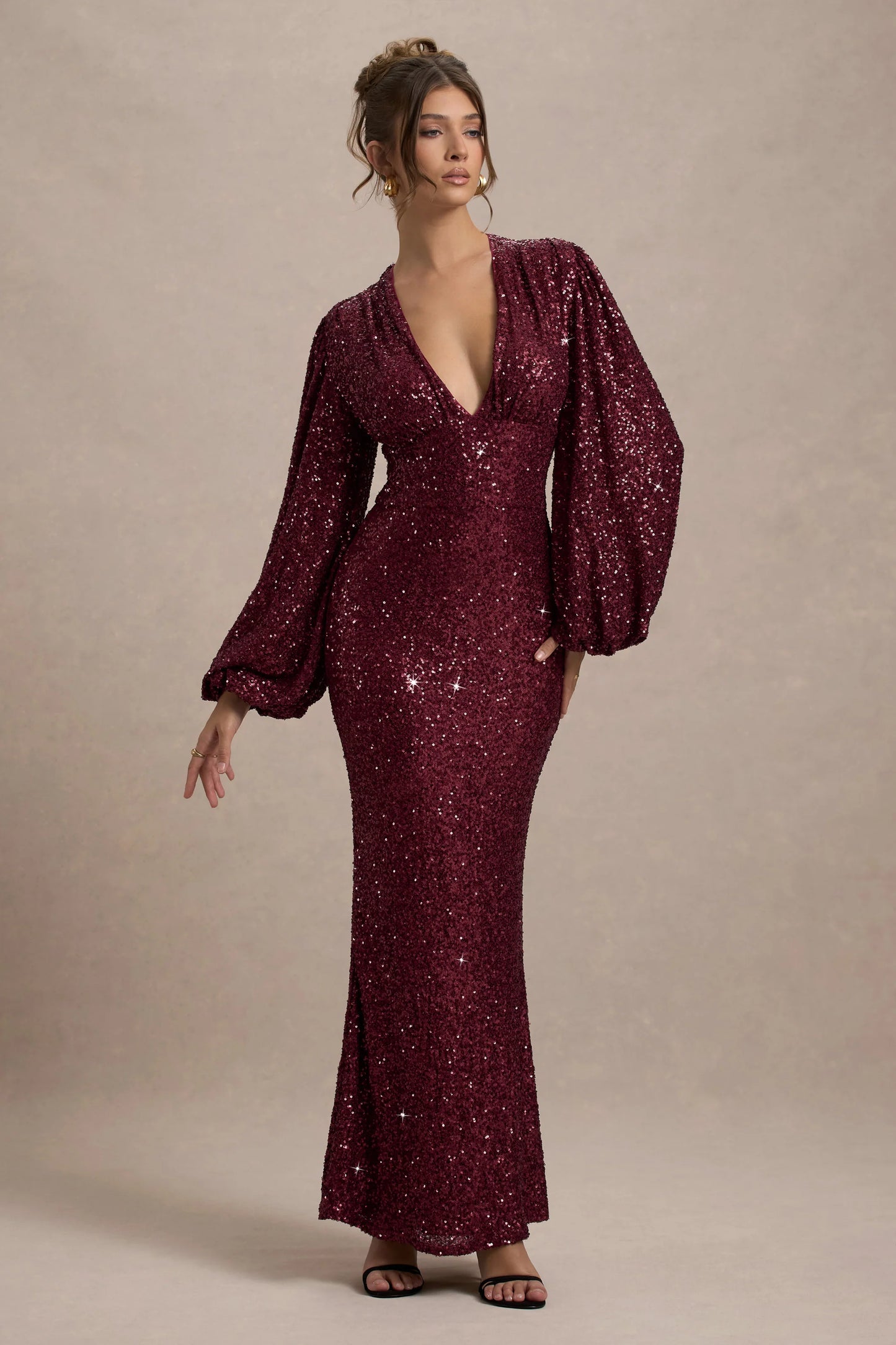 Kaelin Berry Sequin Plunge-Neck Maxi Dress