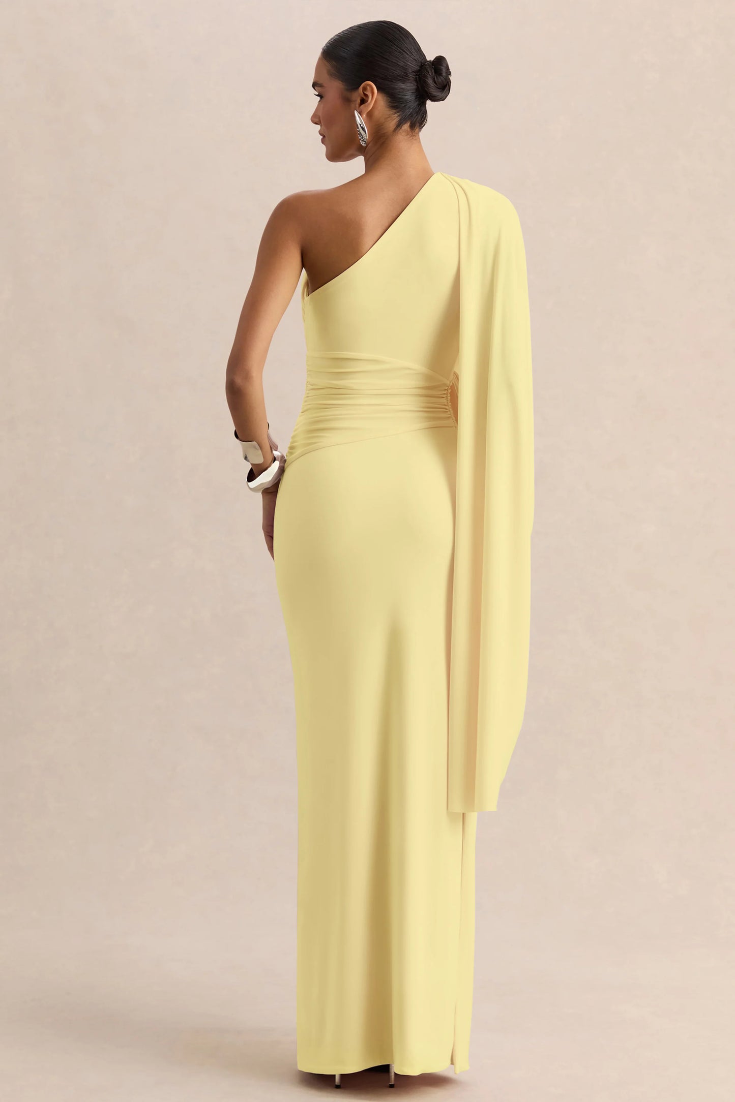 Sabella Lemon Asymmetric-Neck Maxi Dress