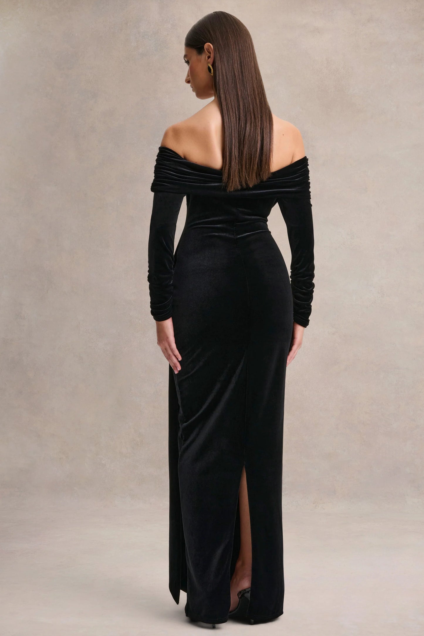 Jessara Black Bardot-Neck Maxi Dress With Knot-Details