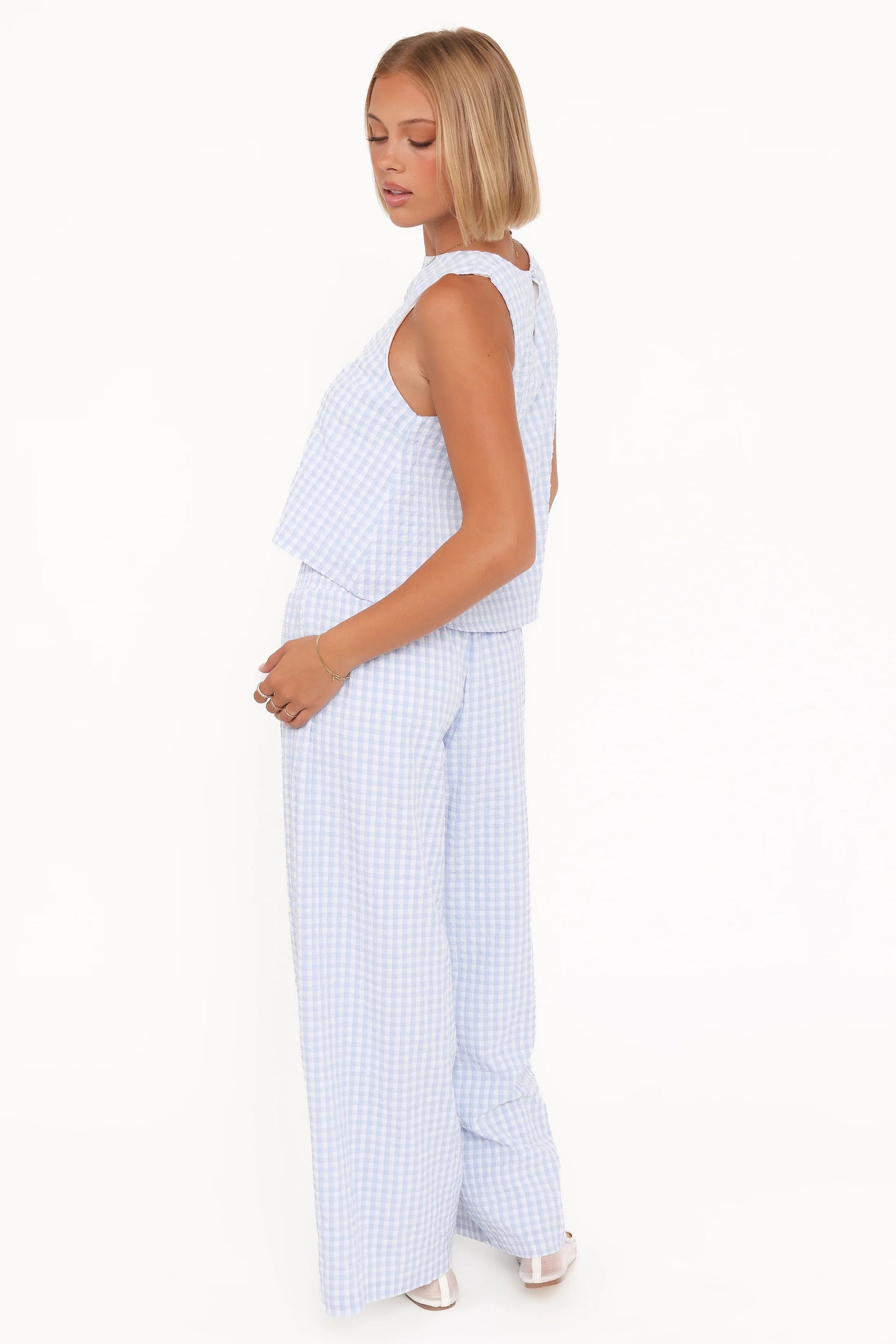 Jillian Smocked Pant Set - Blue Gingham