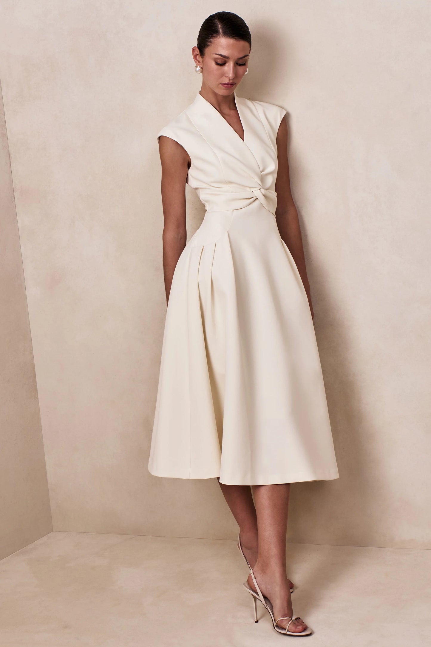 Kylen White V-Neck Midi Dress