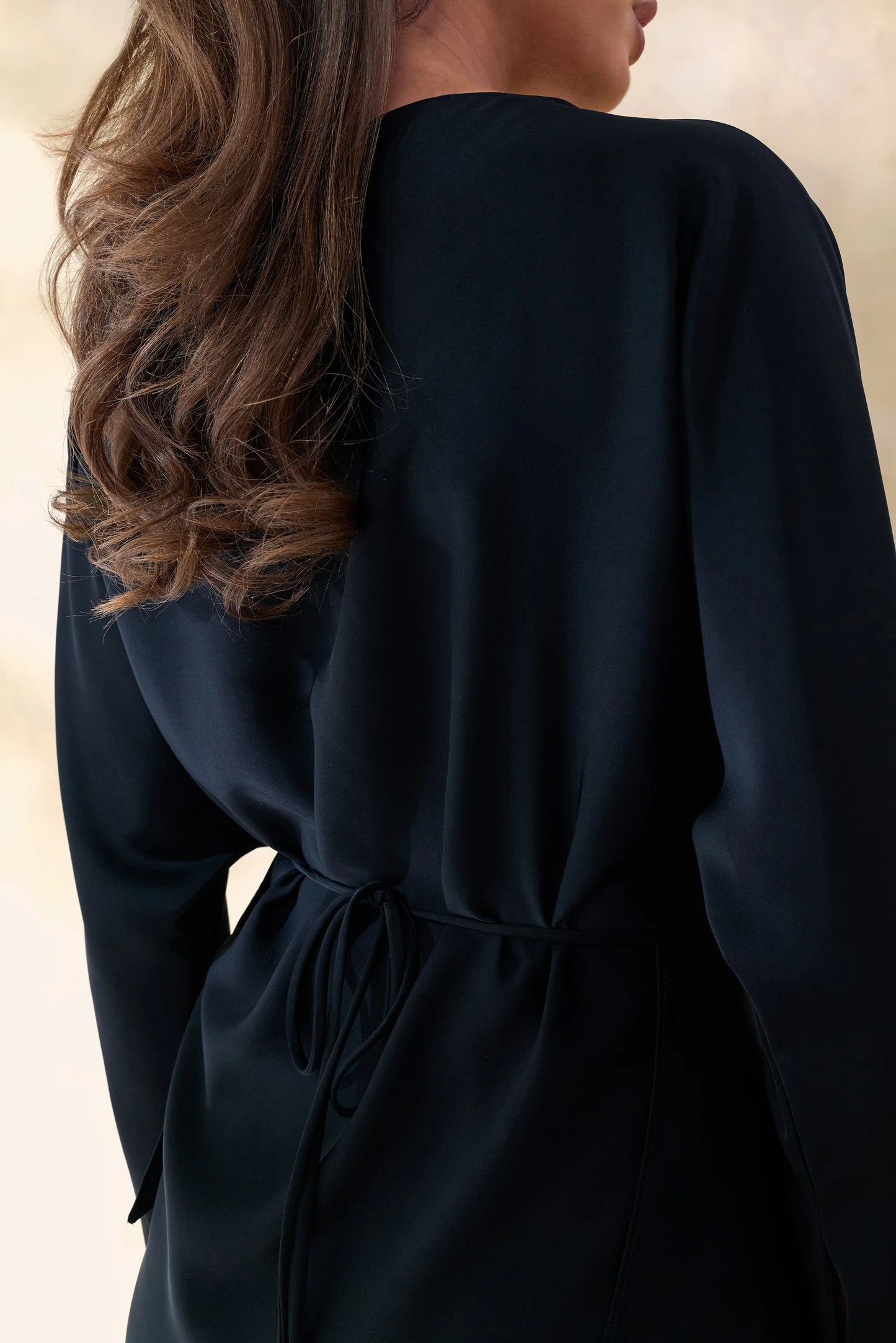 Miravia Black Satin Wide-Neck Long-Sleeve Top
