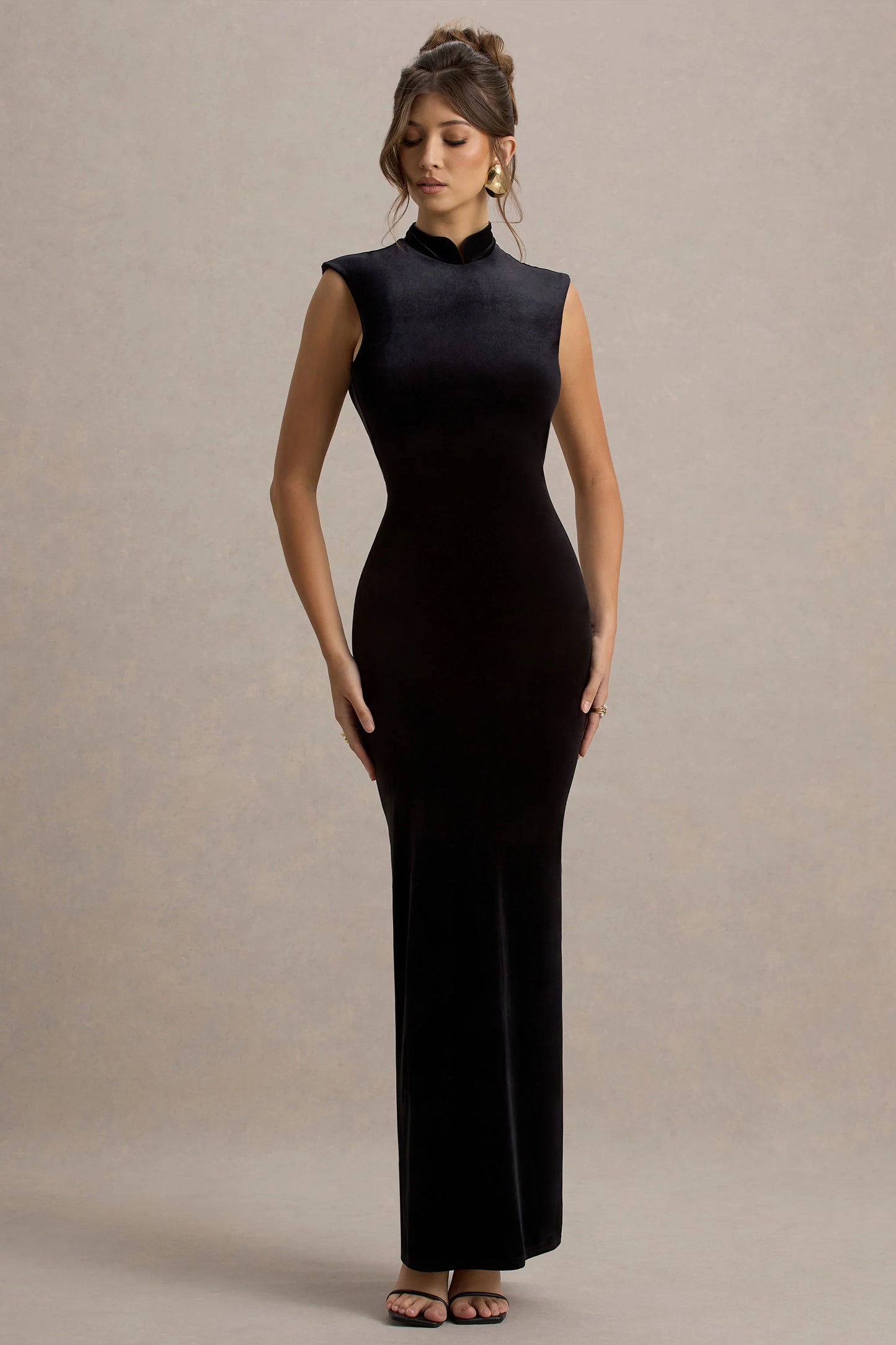 Samaria Black Velvet High-Neck Maxi Dress