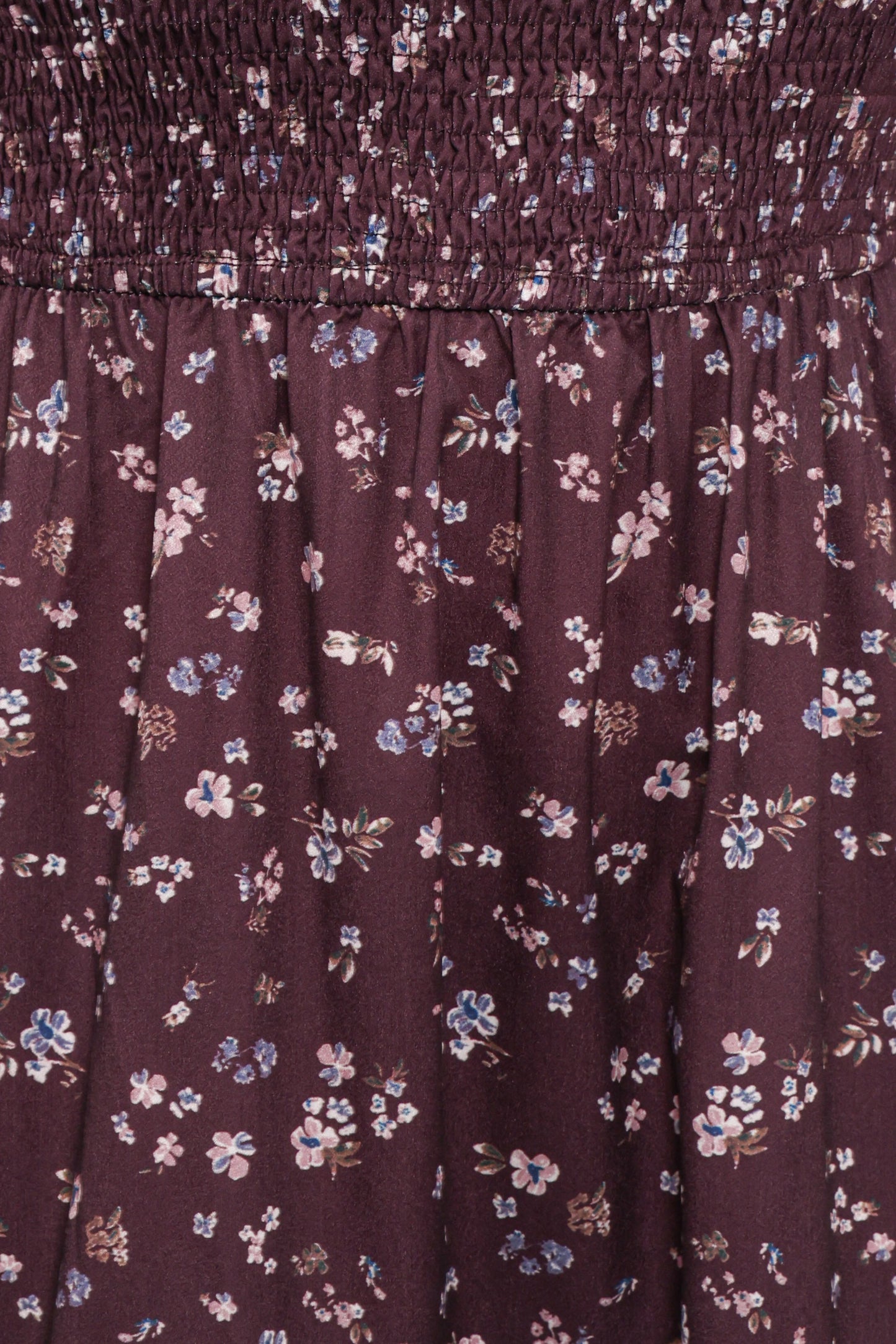 Edwina Shirred Frill Long Sleeve Midi Dress - Plum Floral