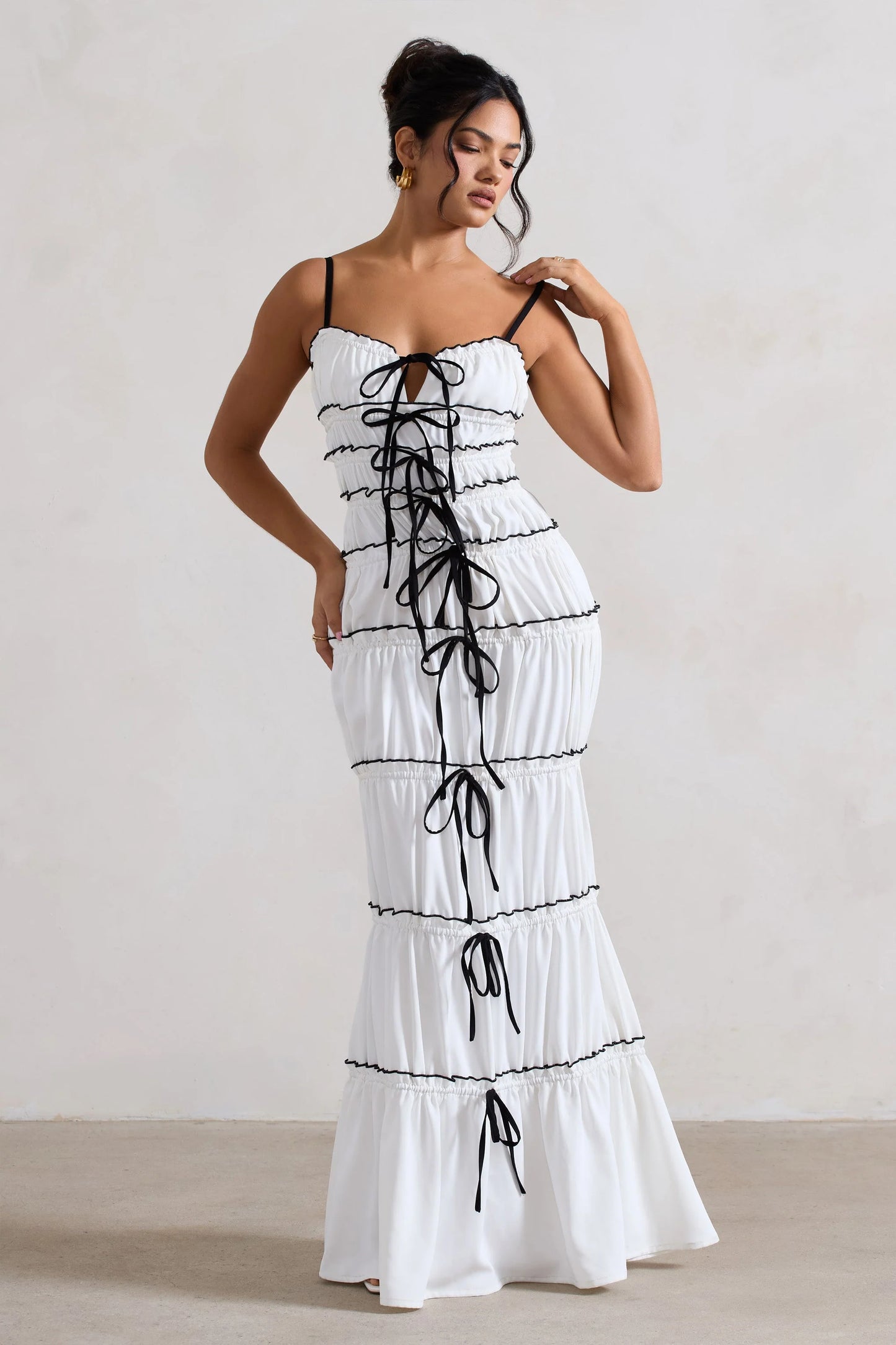 Summer Breeze White Strappy Gathered Tiered Maxi Dress