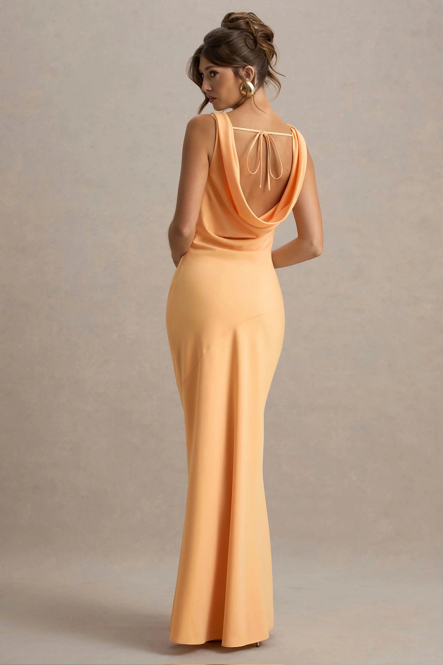 Alesso Peach Satin Cowl-Neck Slip-Maxi Dress