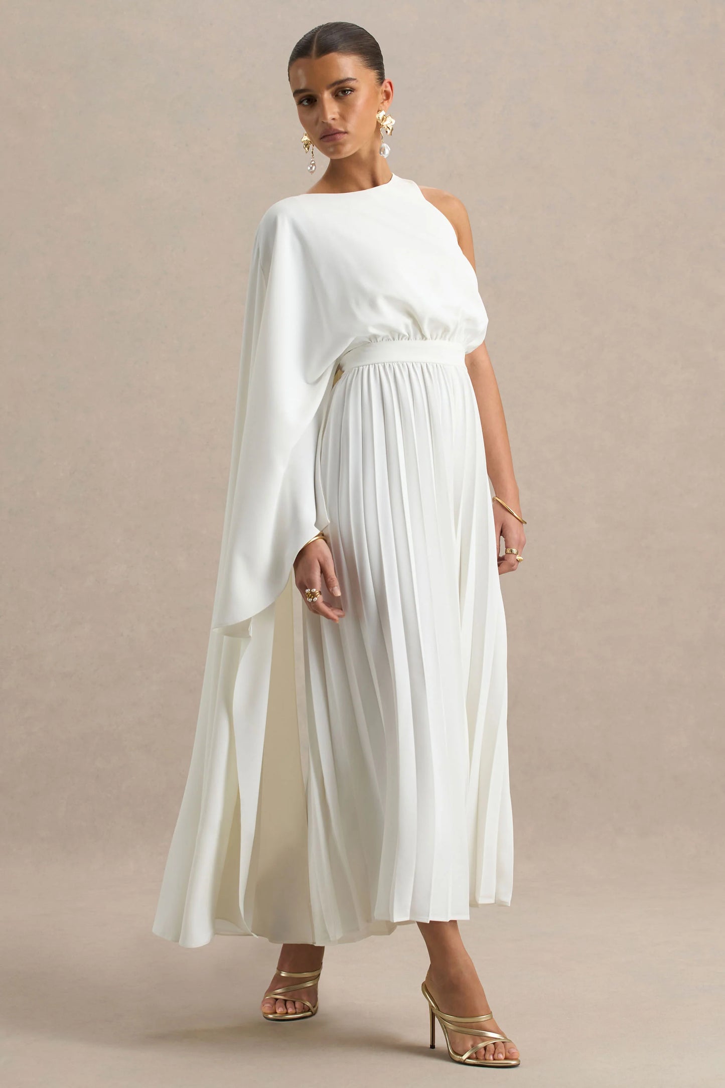 Paradise White Cape-Sleeve Jumpsuit