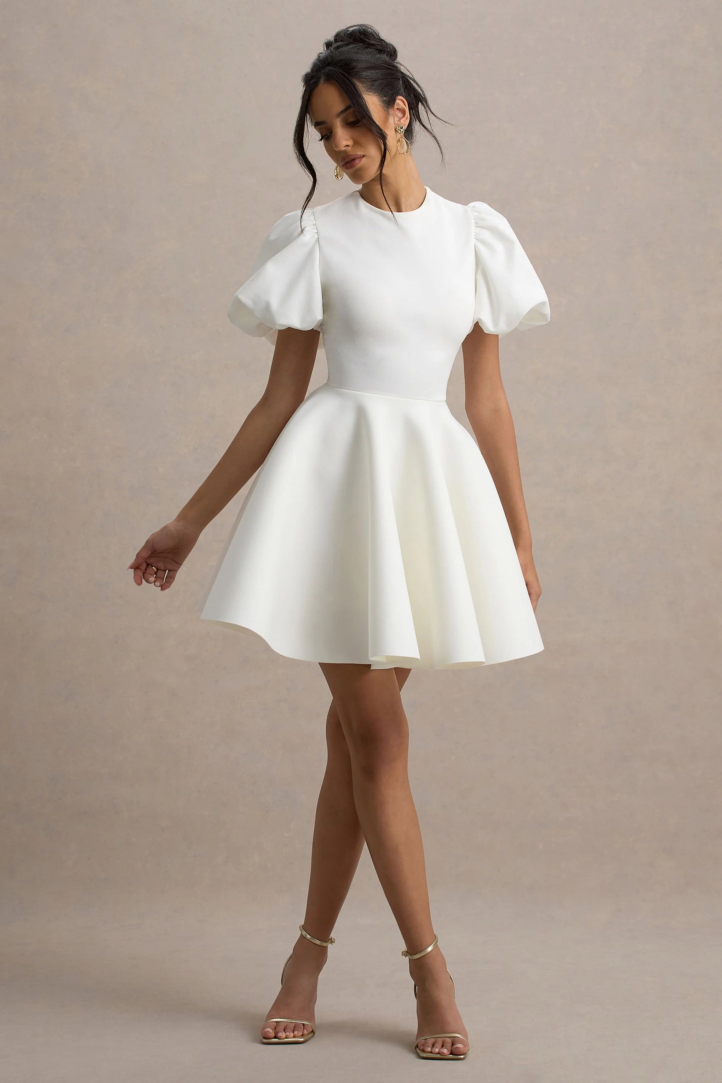 Emelia White Puff-Sleeve Skater Mini Dress
