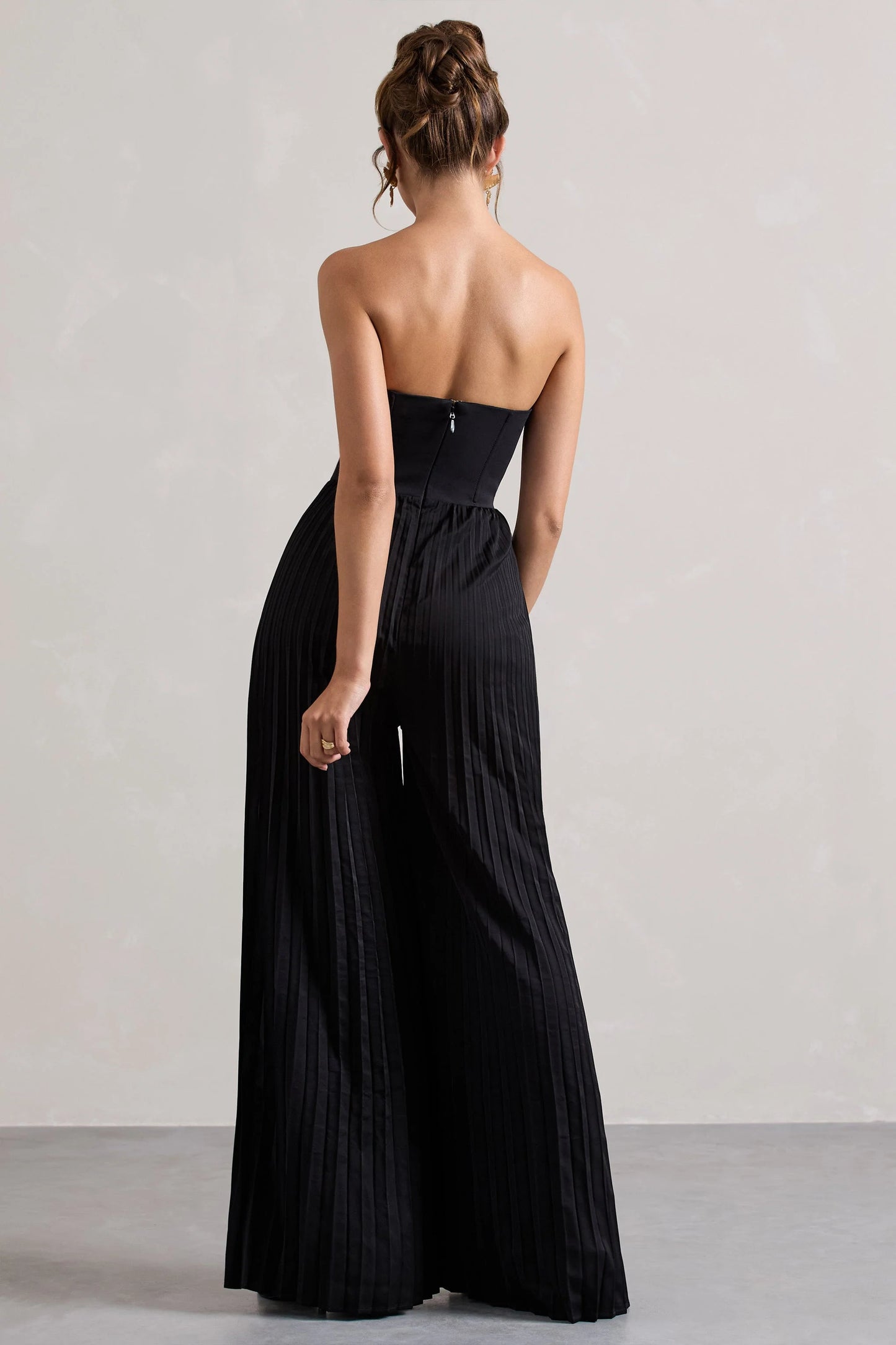 Lorelai Black Corset Plisse Wide-Leg Jumpsuit
