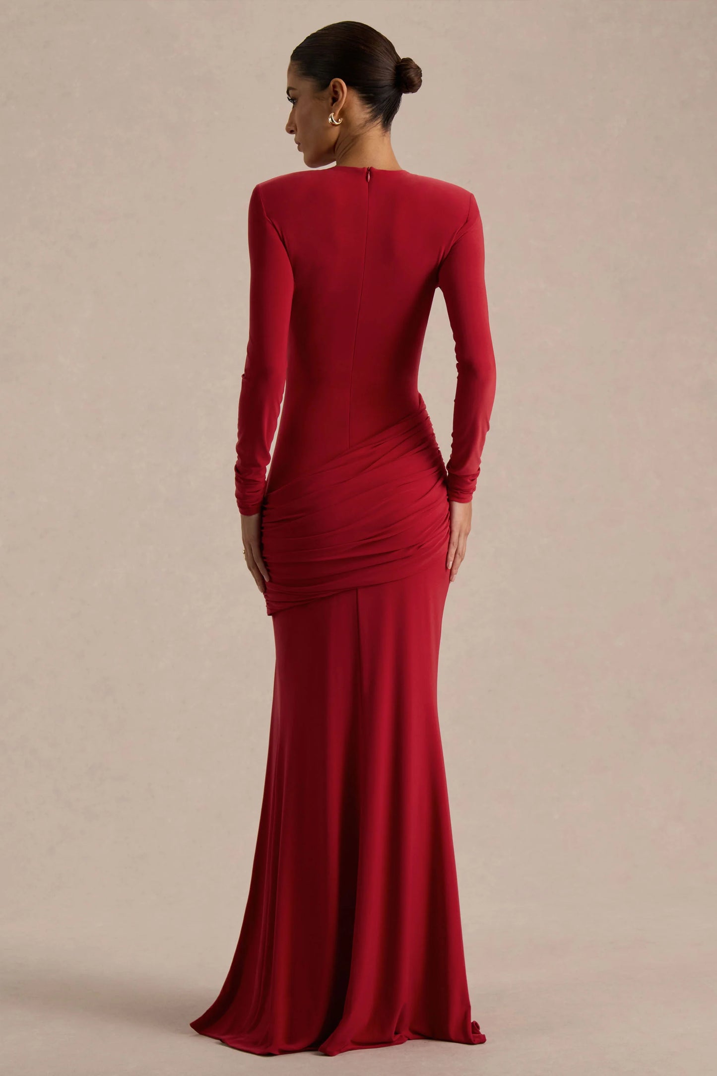 Liora Red Crew-Neck Maxi Dress With Front-High Split