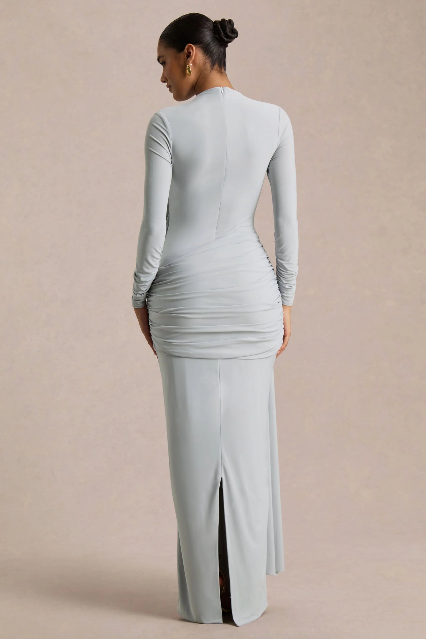 Melissa Blue Long-Sleeve Wrap Maxi Dress With Draped Detailing
