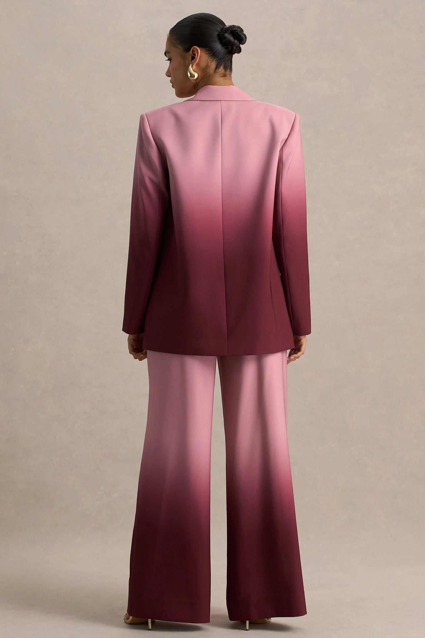 Enya Cherry Ombre Plunge-Neck Satin Blazer