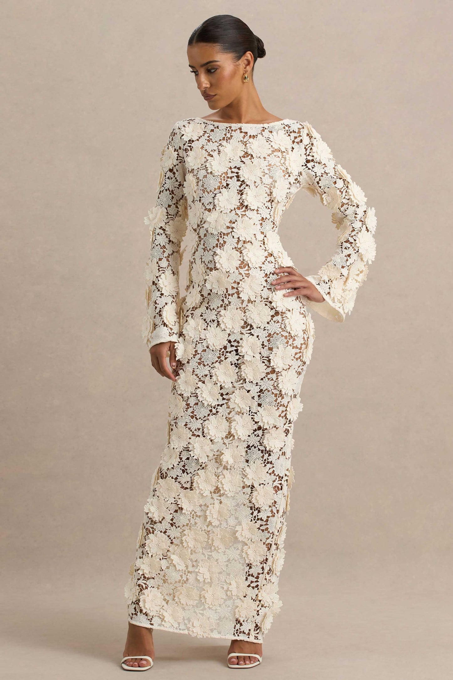 Viper Cream Lace Long-Sleeve Maxi Dress