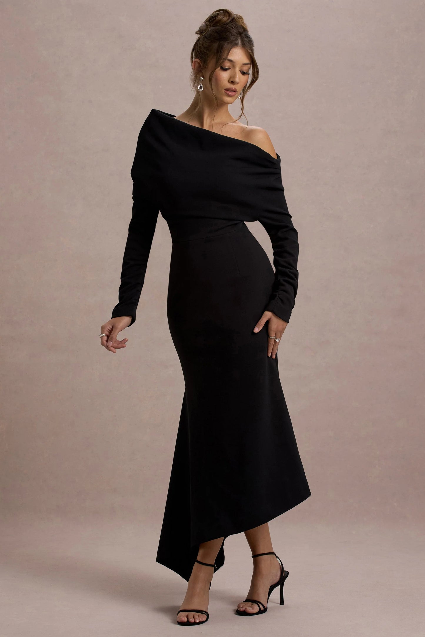 Lou Black One-Shoulder Asymmetric Maxi Dress
