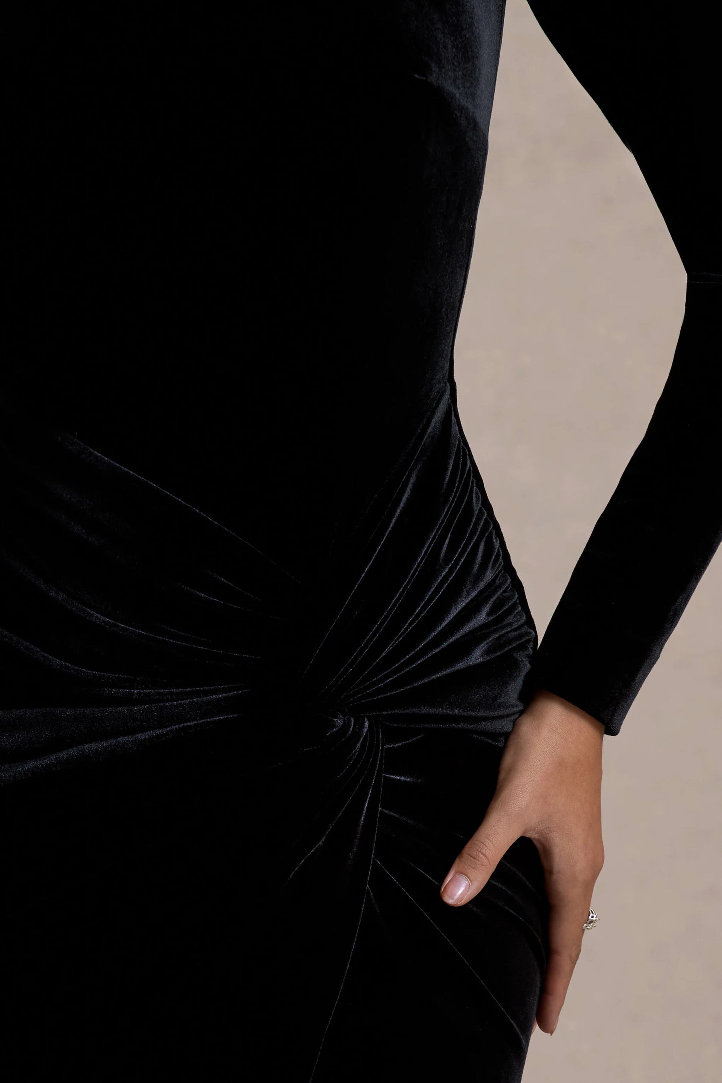 Love Lost Black Velvet Embellished Twist Maxi Dress