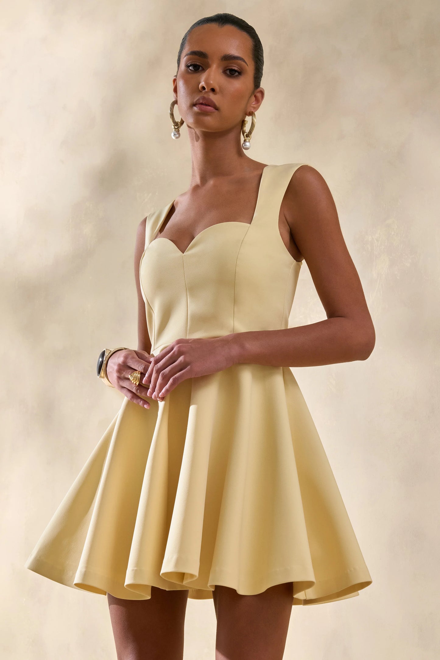 Katya Lemon Sweetheart-Neck Skater Mini Dress