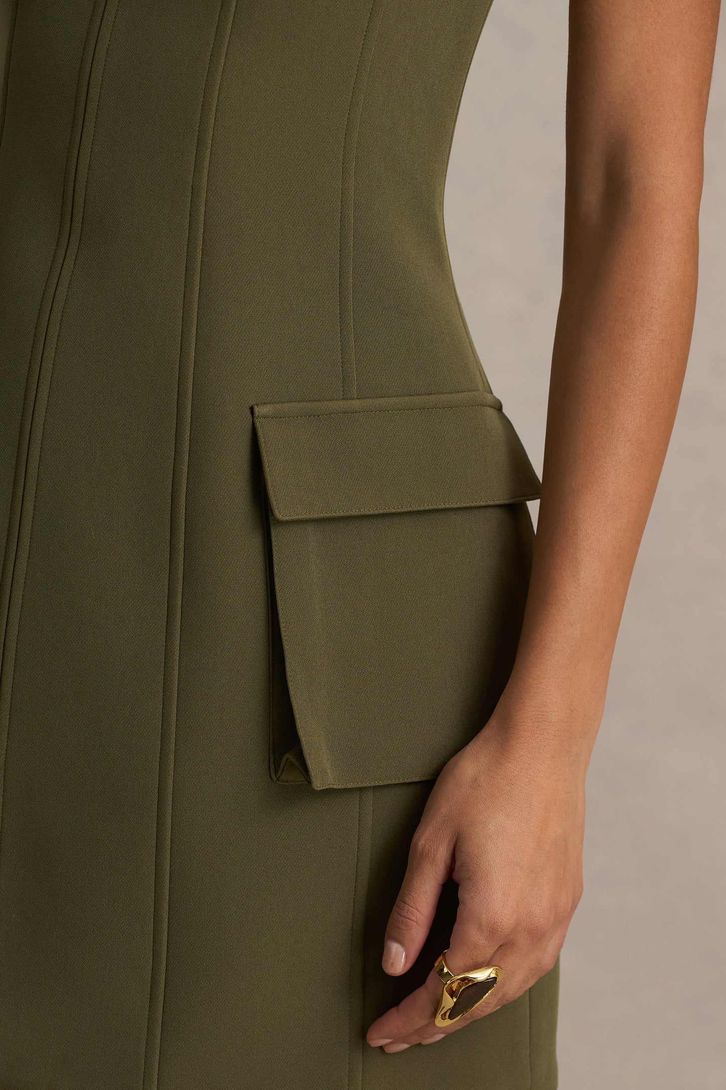 Mollie Khaki Square-Neck Tailored Micro Mini Dress