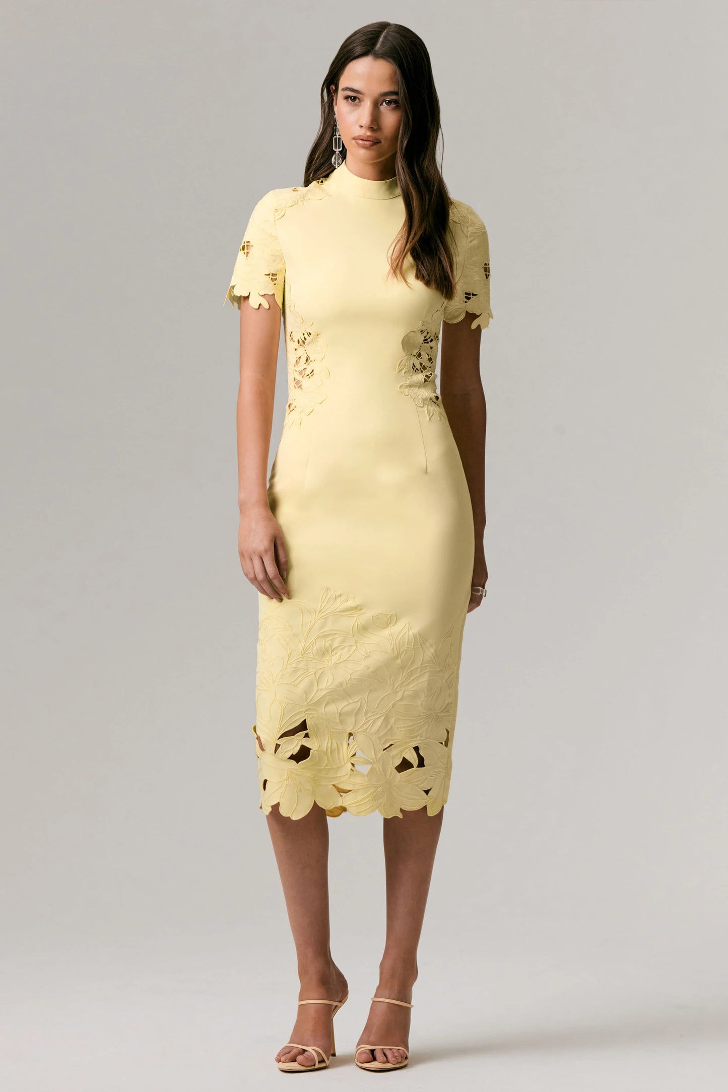 Guest List Lemon High-Neck Midi Dress With Cut-Out Crochet Detailing