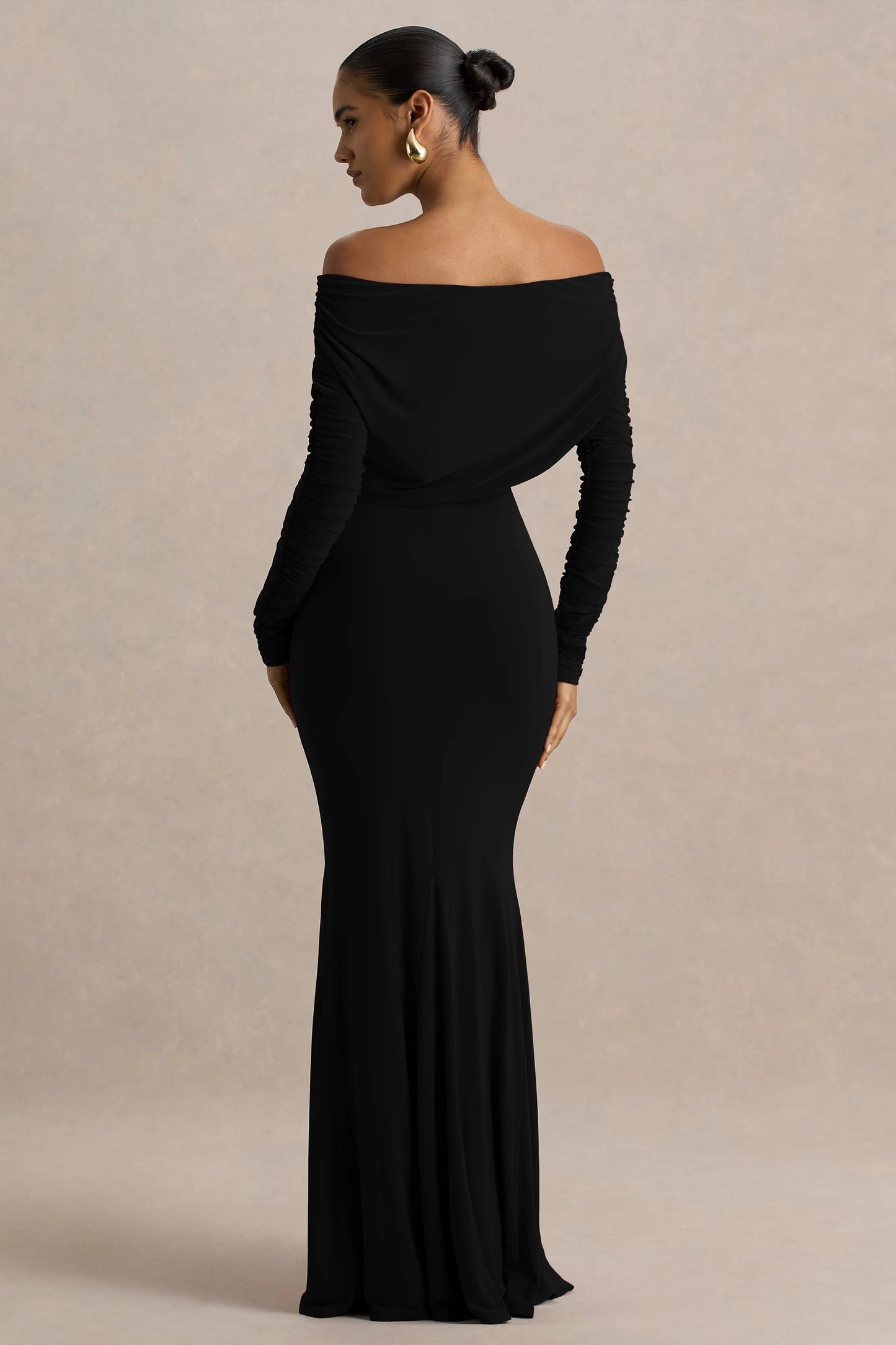 Cilla Black Bardot-Neck Maxi Dress With Ruched Detailing