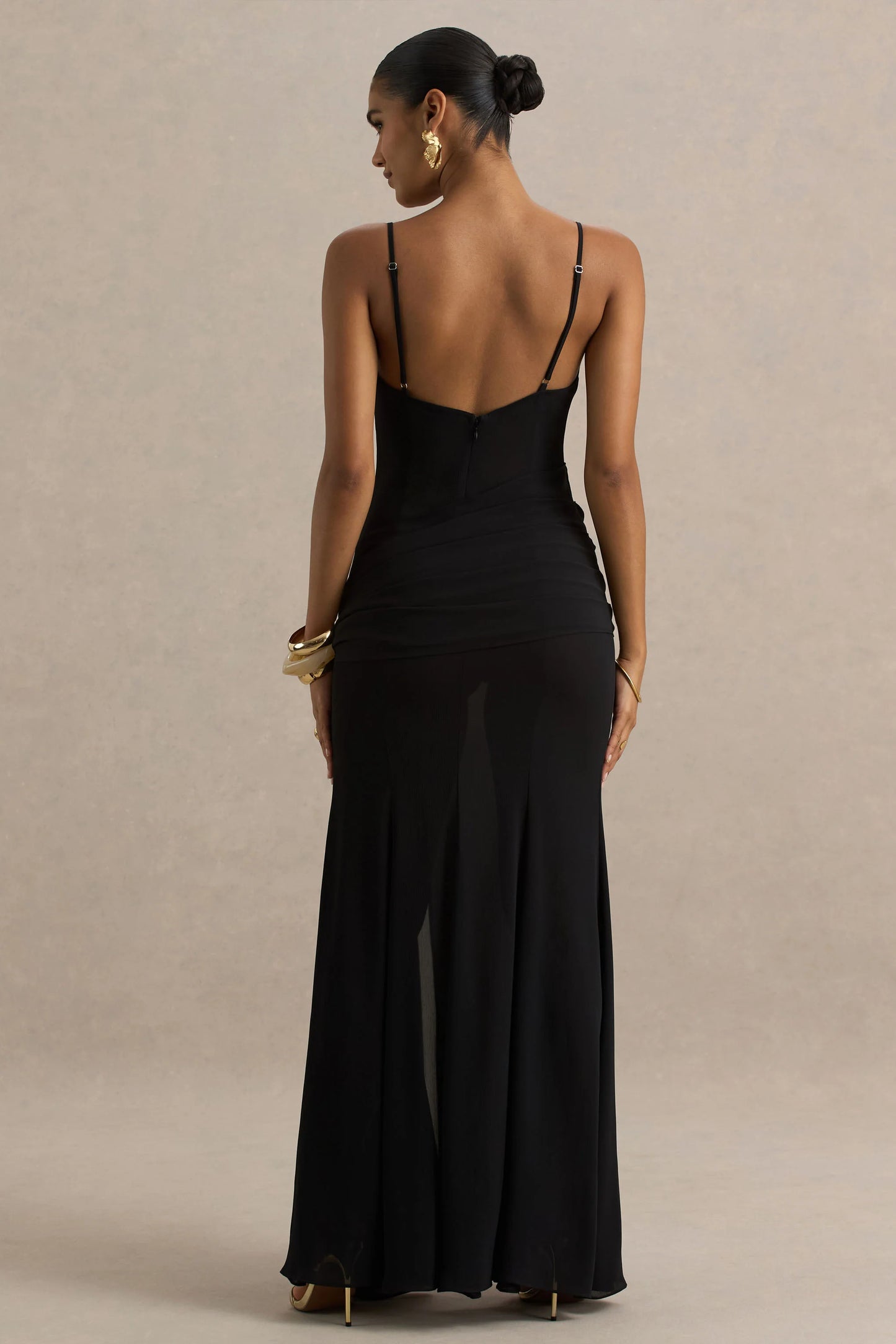 Virtue Black Cowl-Neck Fishtail Maxi Dress With Split