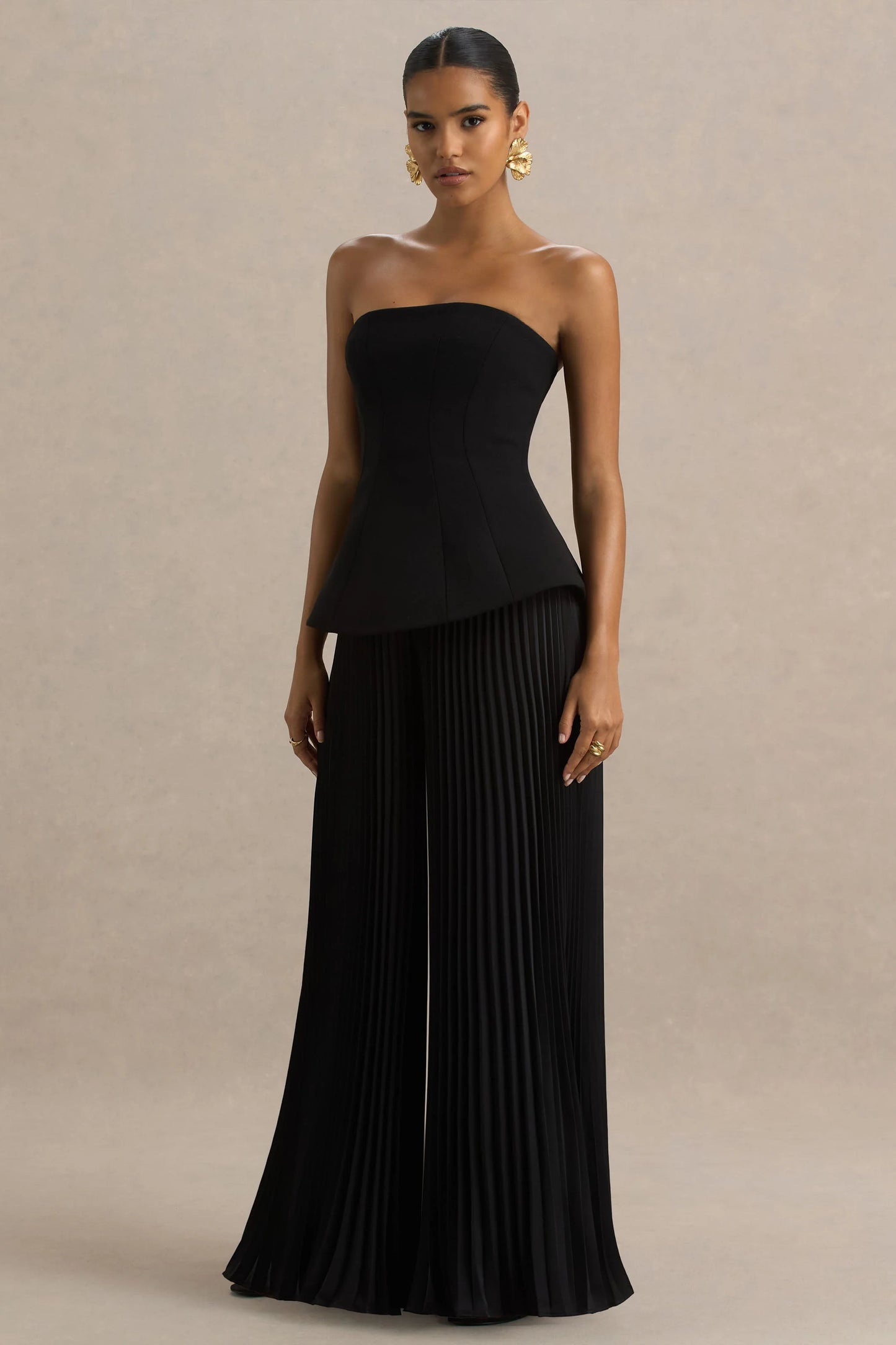 Feeling Good Black Bandeau Jumpsuit With Pleated Trouser