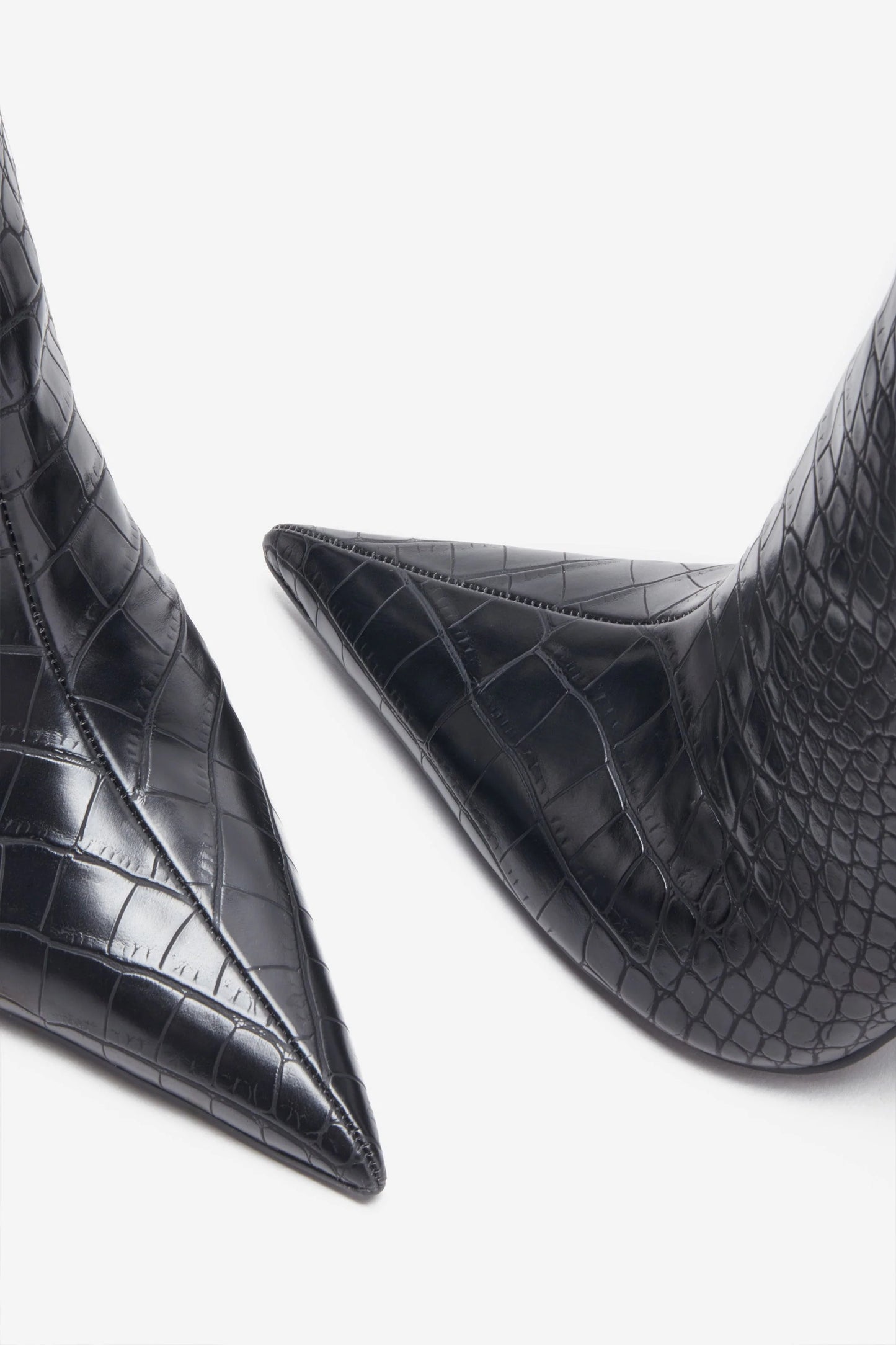 Uptown Black Croc Fitted Over-Knee Pointed Heeled Boots