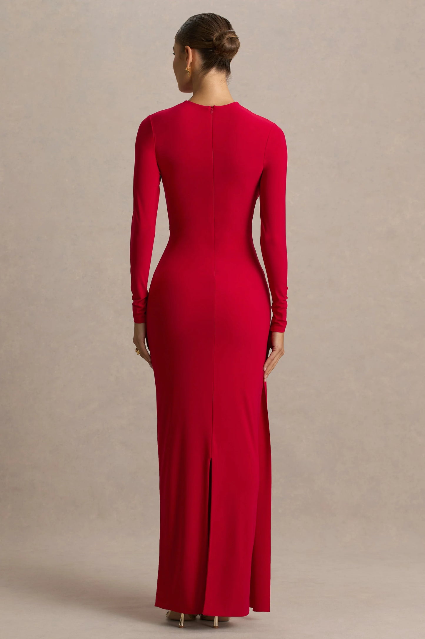 Virelle Red Boat-Neck Maxi Dress With Wrap Detail And Sash