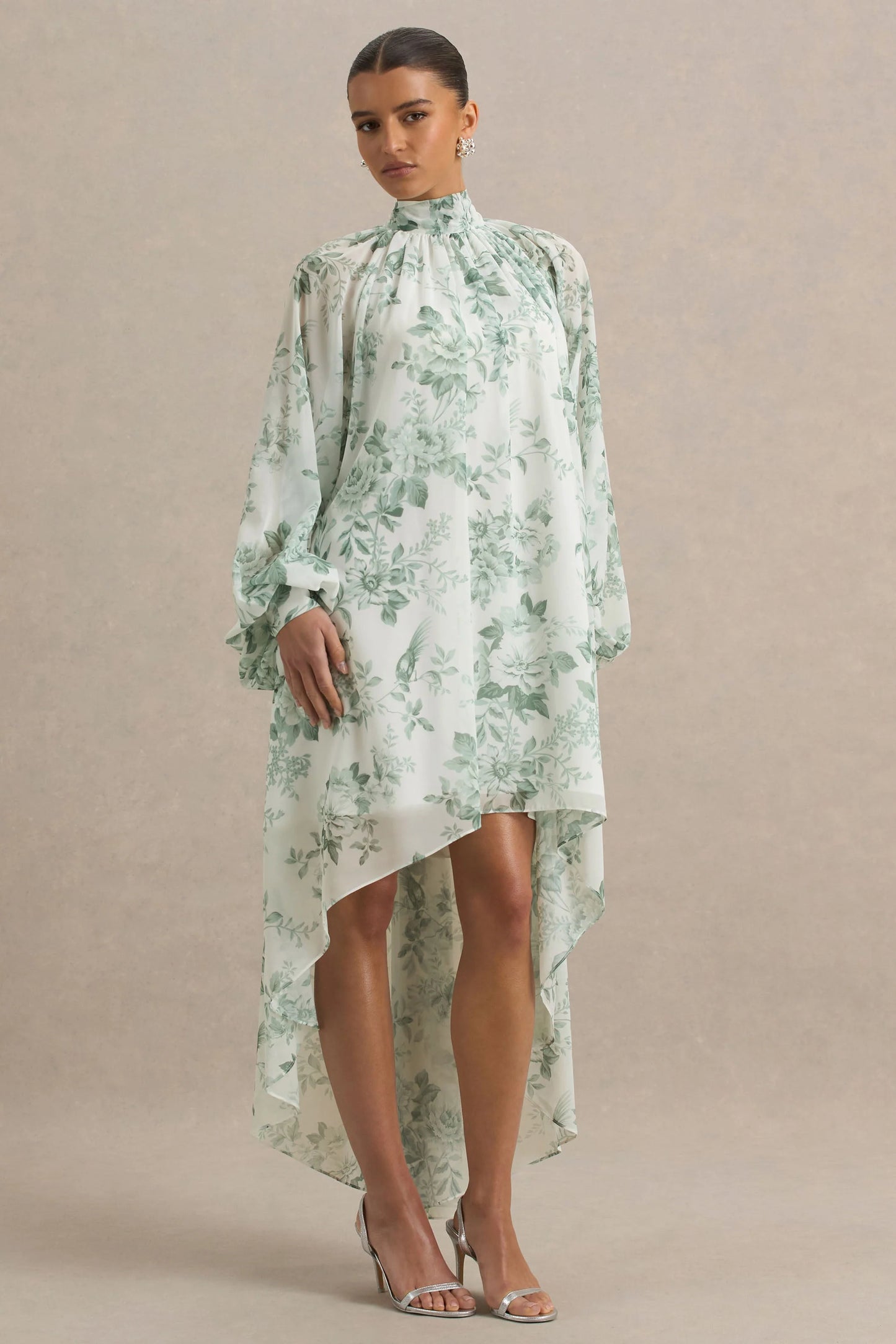 Delphia Green Floral Print High-Neck Maxi Dress