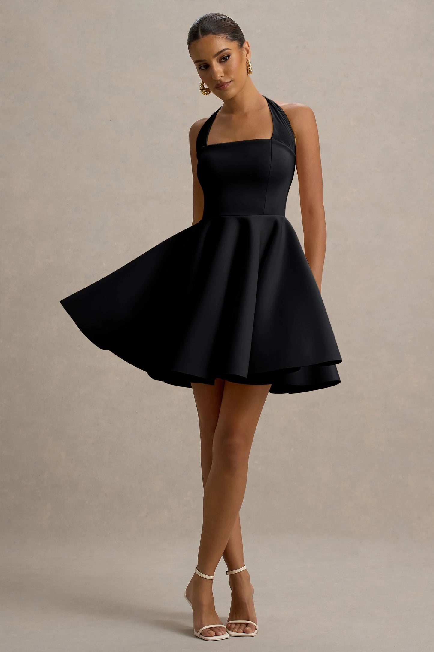 Peggy Black Halter-Neck Skater Mini Dress
