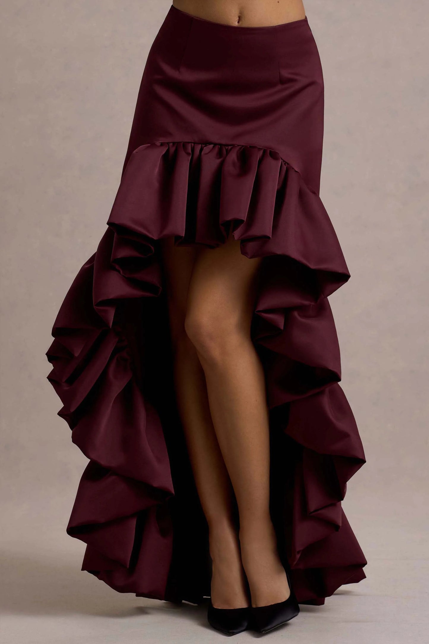 Ruby Merlot Satin High-Low Maxi Skirt