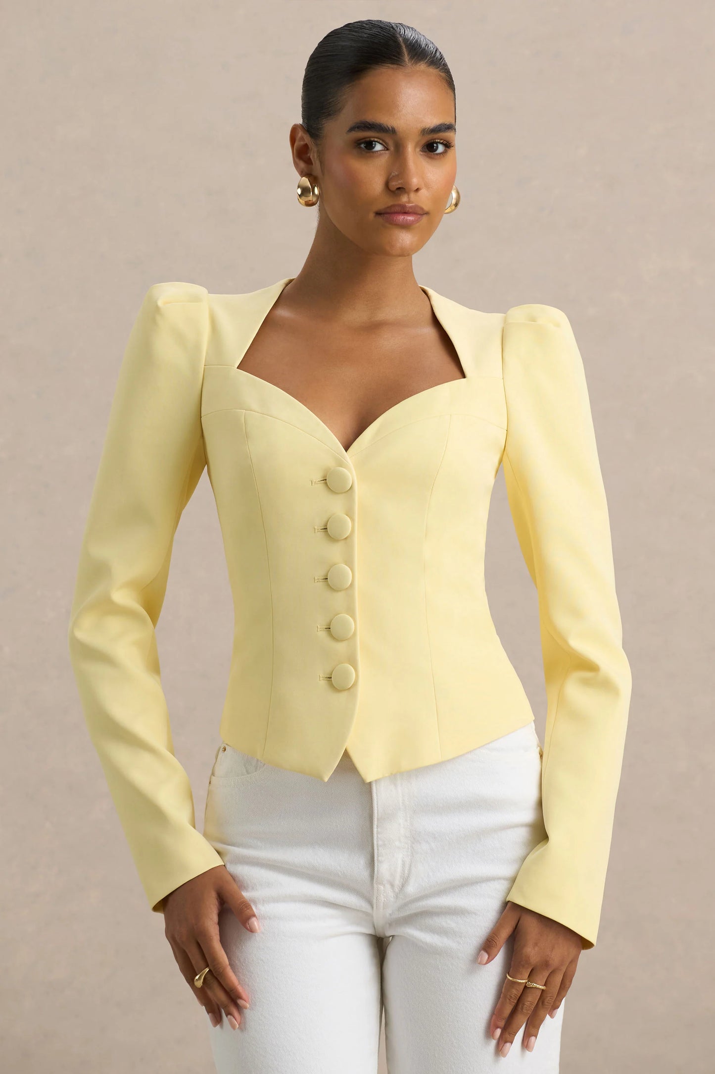 Olympia Lemon Sweetheart-Neck Tailored Top