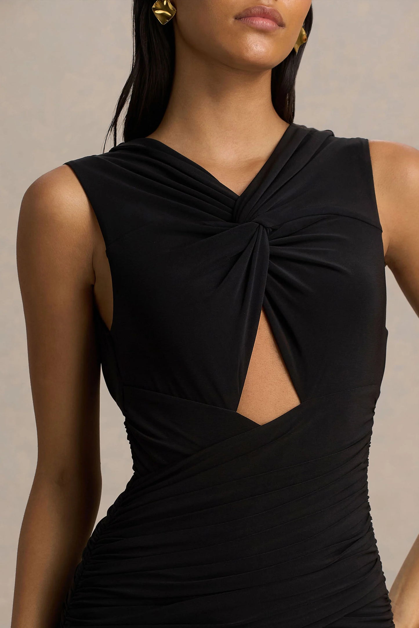 Kendall Black V-Neck Wrapped Maxi Dress With Chest Cut-Out