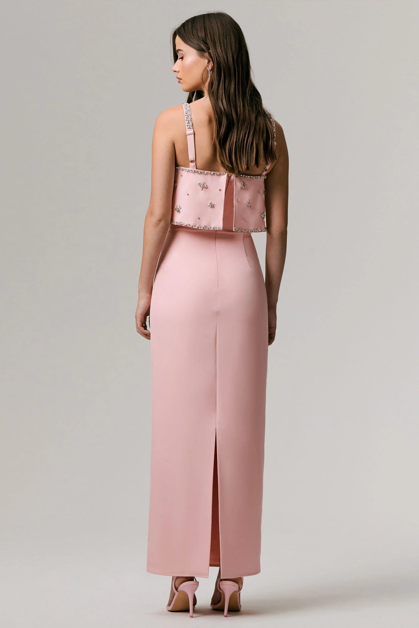 Scarlet Pale Pink Square-Neck Embellished Maxi Dress