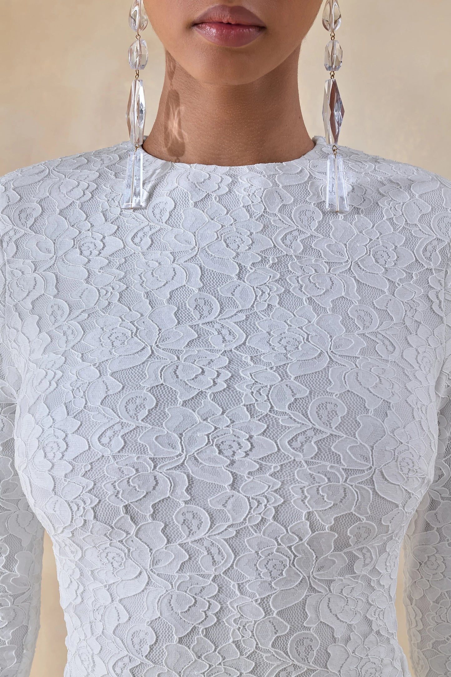 Evangela White Lace Crew-Neck Maxi Dress With Wrap-Detail