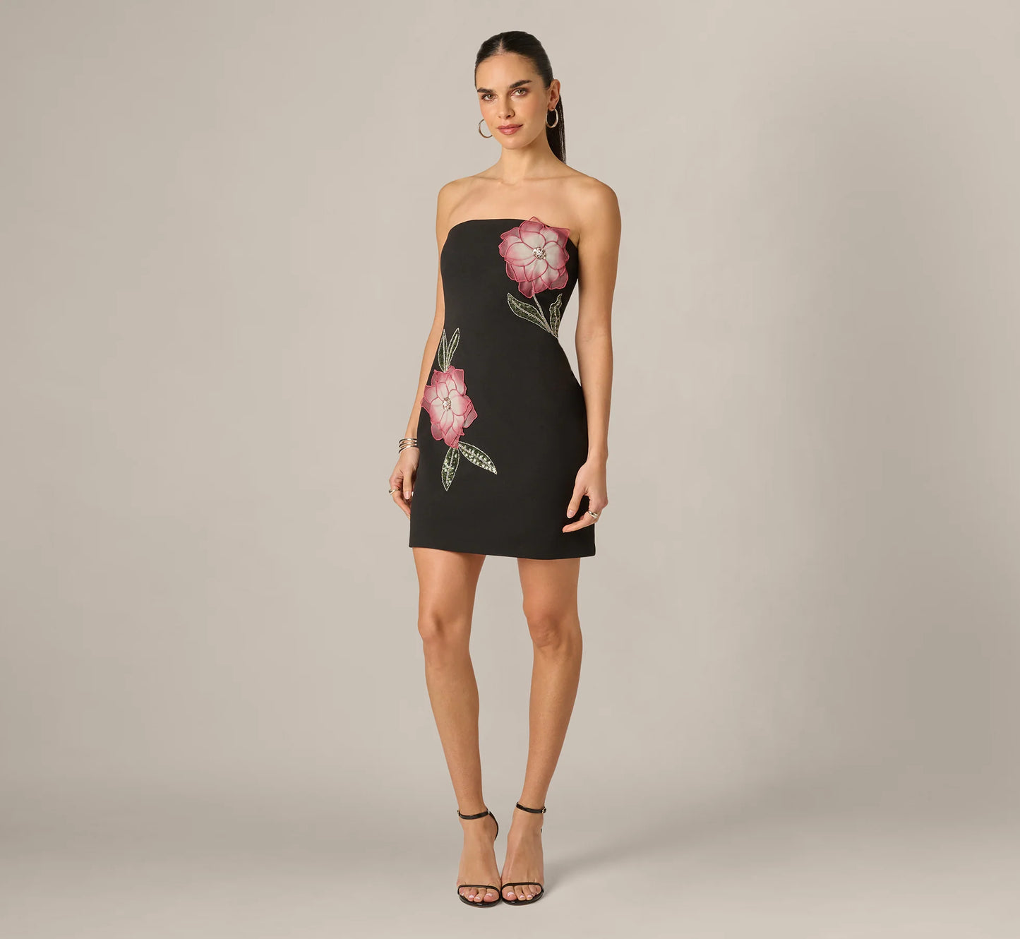 Strapless Lotus Floral Mini Dress In Black Multi