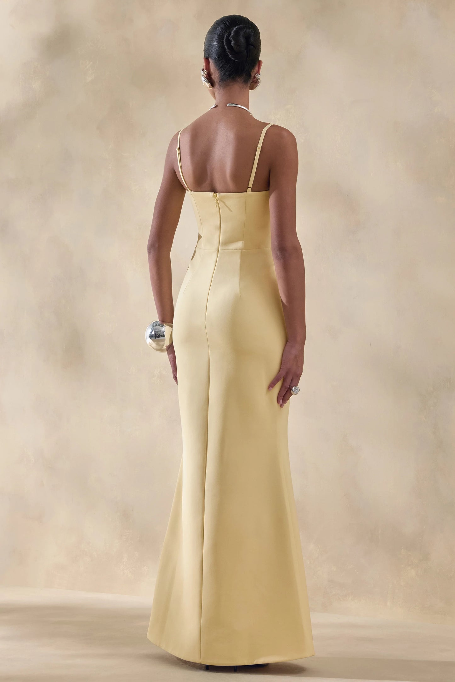 Story Lemon Scalloped Sweetheart-Neck Maxi Dress With Embellished-Detailing