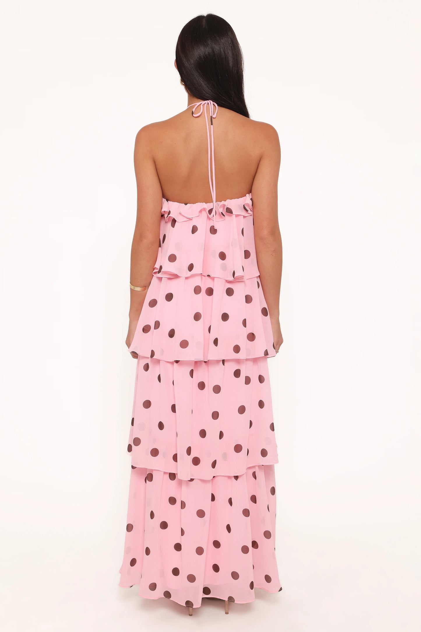 Chasity Halterneck Maxi Dress - Pink Polka Dot