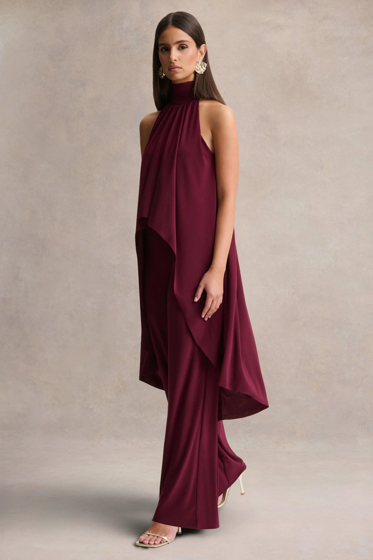 Jadzia Burgundy Halter-Neck Jumpsuit