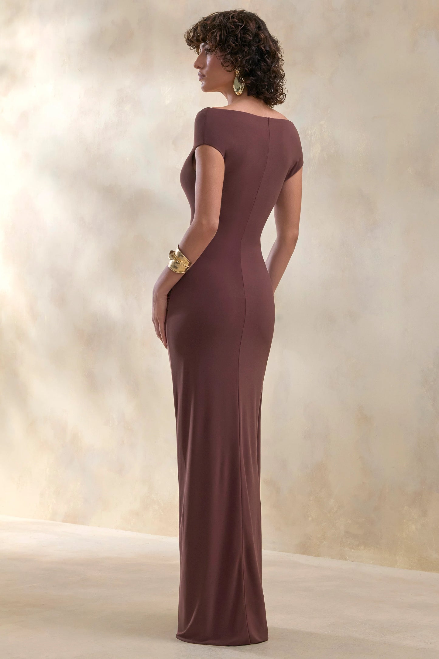 Petronia Brown V-Neck Maxi Dress With Wrap-Detail