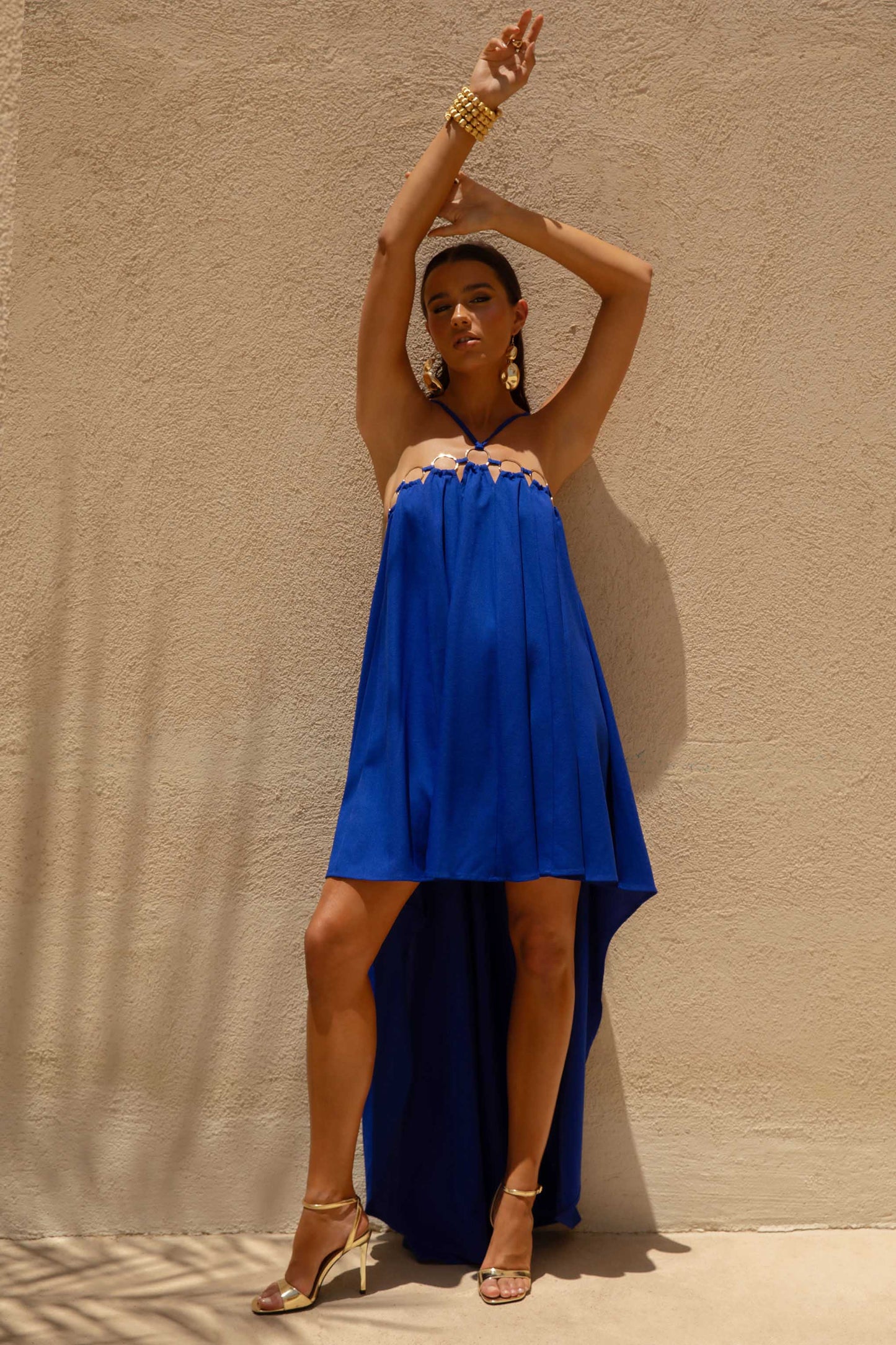 Amiya Blue A-Line Maxi Dress with Cut-Out Details