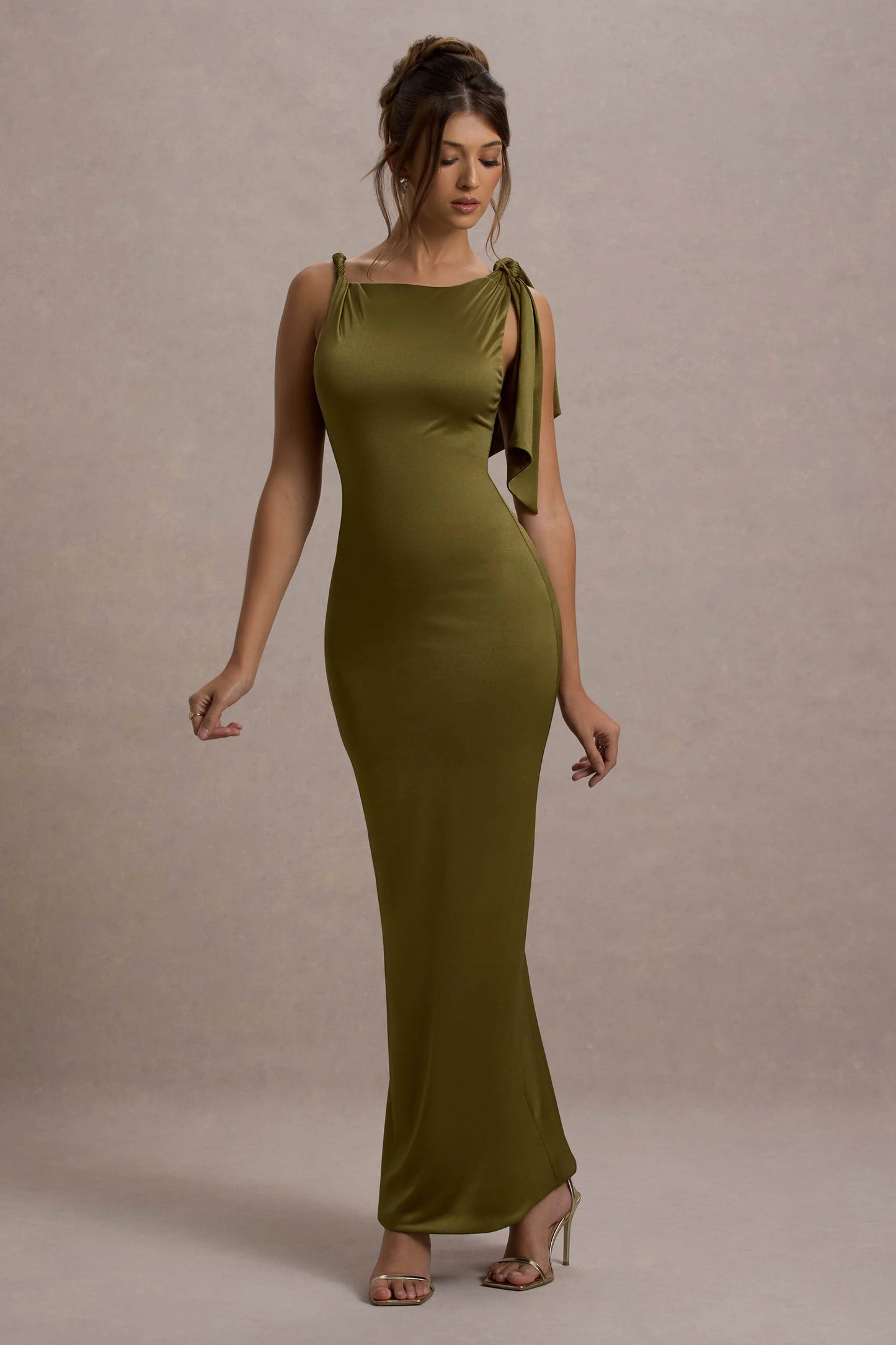 Kacey Olive Twisted Knot Maxi Dress